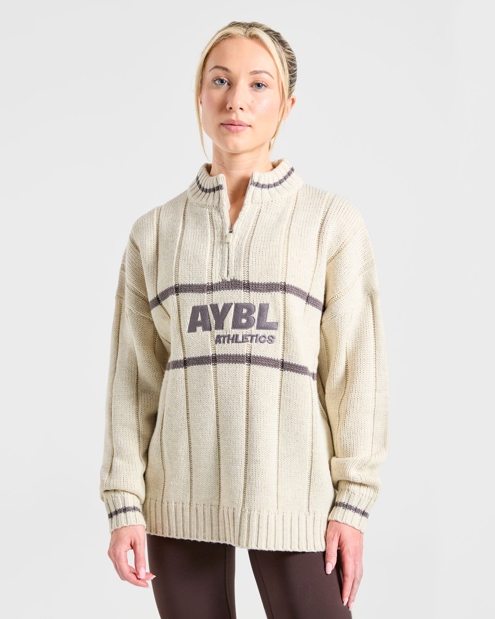 Athletics Oversized Knitted 1/4 Zip - Oatmeal