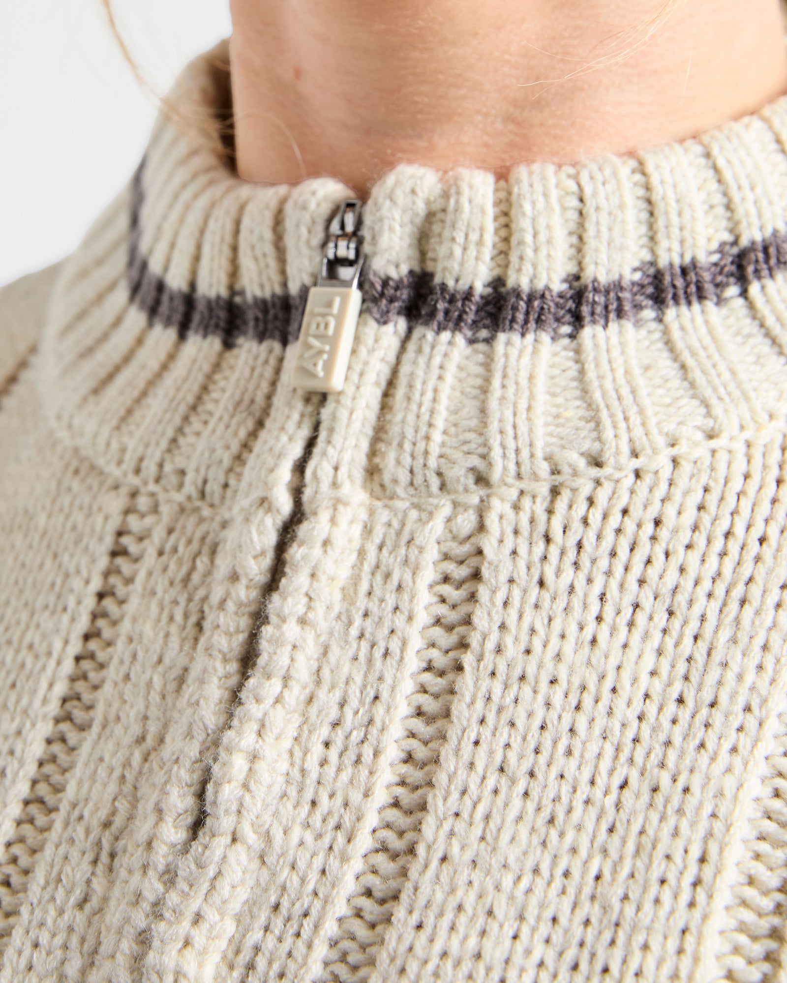 Athletics Oversized Knitted 1/4 Zip - Oatmeal