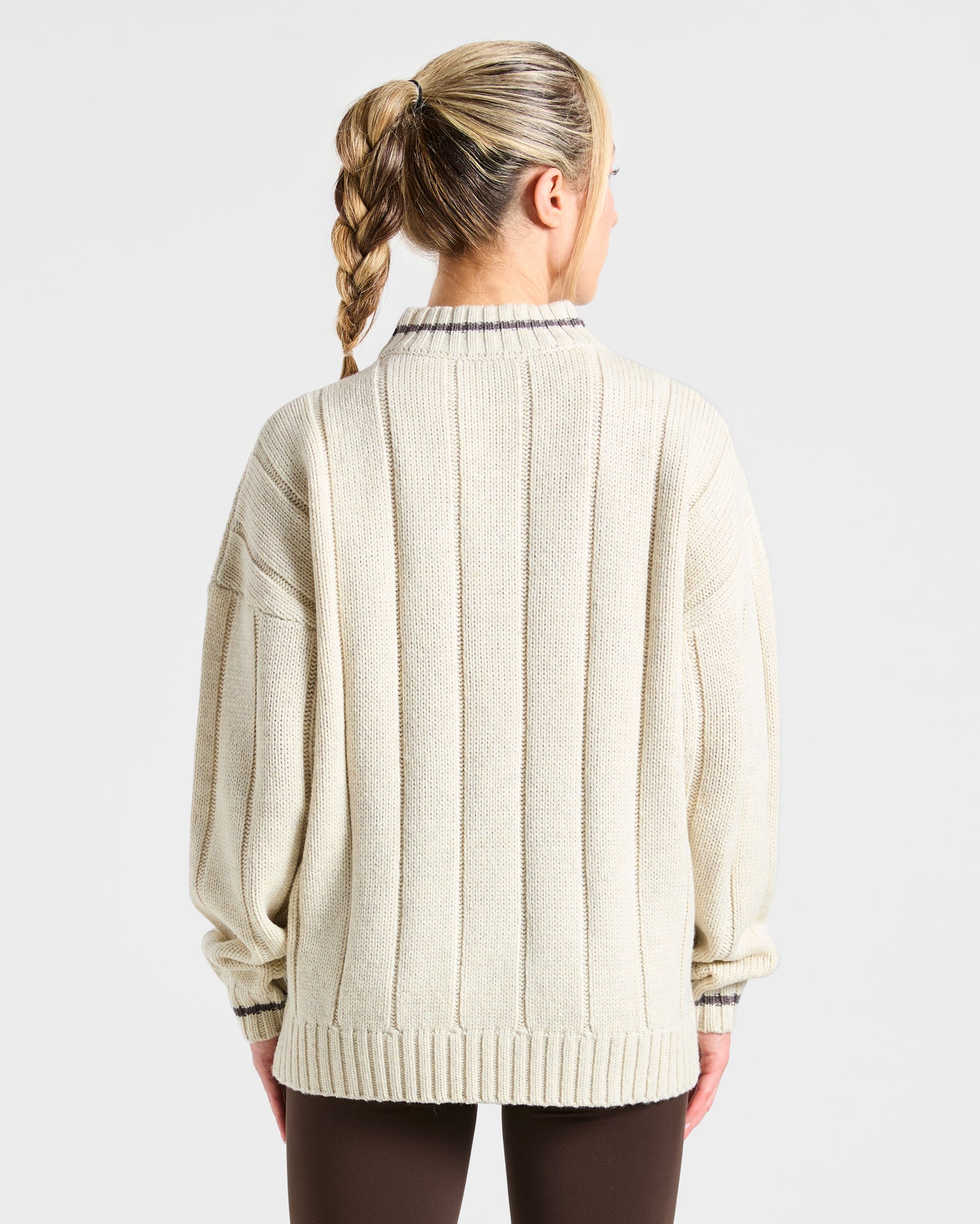 Athletics Oversized Knitted 1/4 Zip - Oatmeal