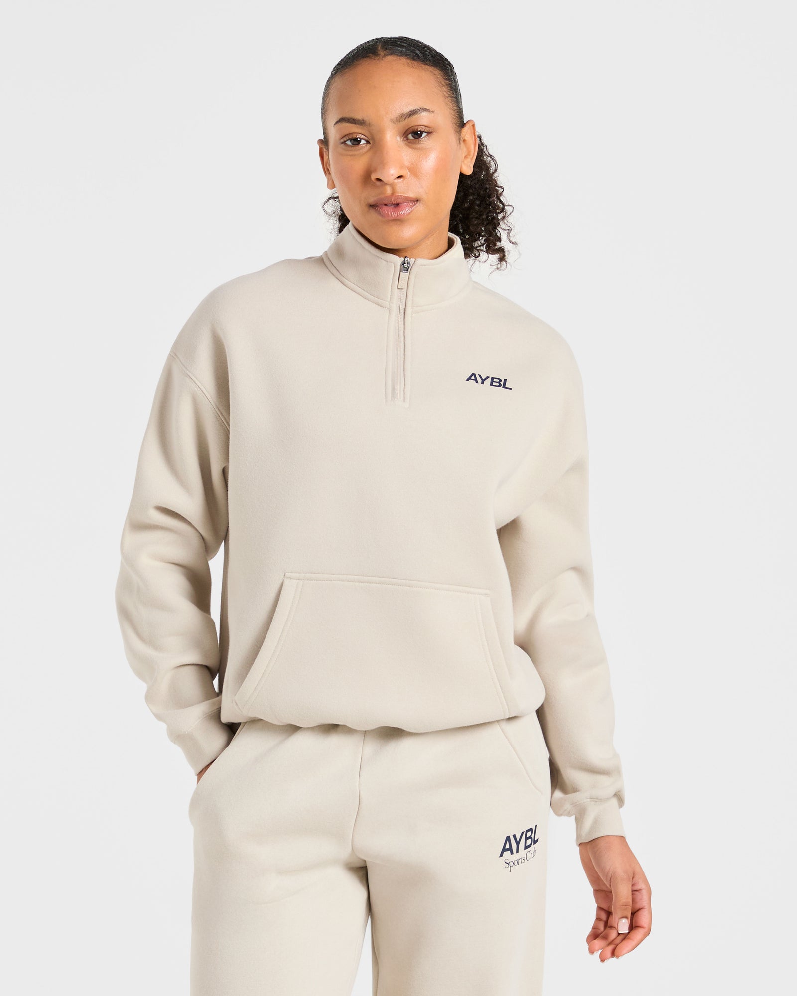 Sports Club Oversized 1/4 Zip Pullover - Sand/Navy