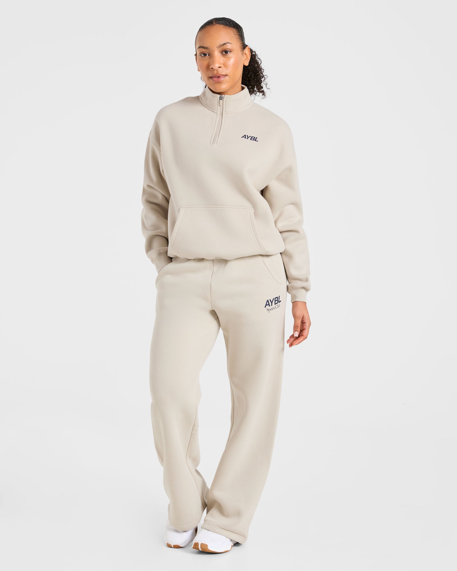 Sports Club Oversized 1/4 Zip Pullover - Sand/Navy