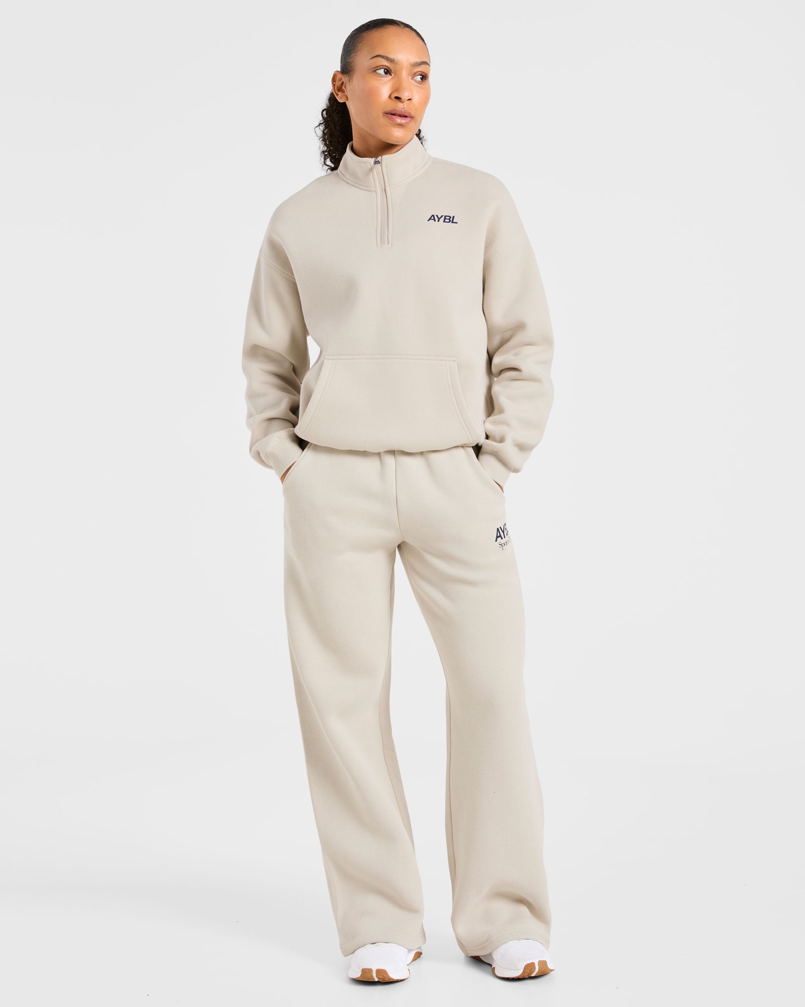 Sports Club Oversized 1/4 Zip Pullover - Sand/Navy