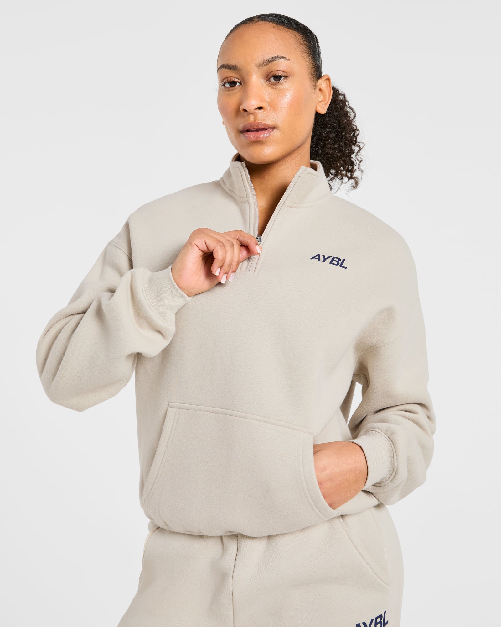 Sports Club Oversized 1/4 Zip Pullover - Sand/Navy