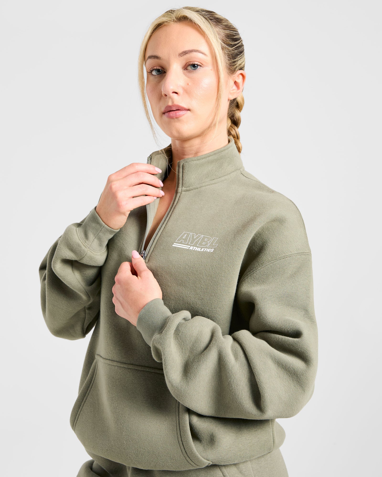 Athletics Track Oversized 1/4 Zip Pullover - Muted Olive
