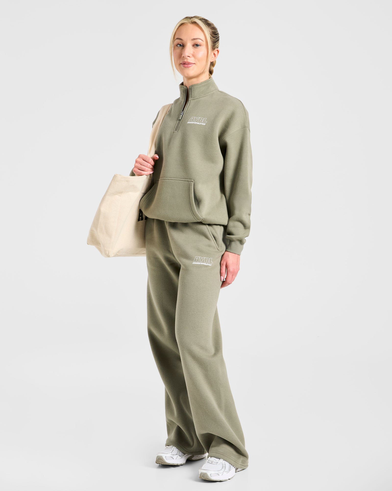 Athletics Track Oversized 1/4 Zip Pullover - Muted Olive