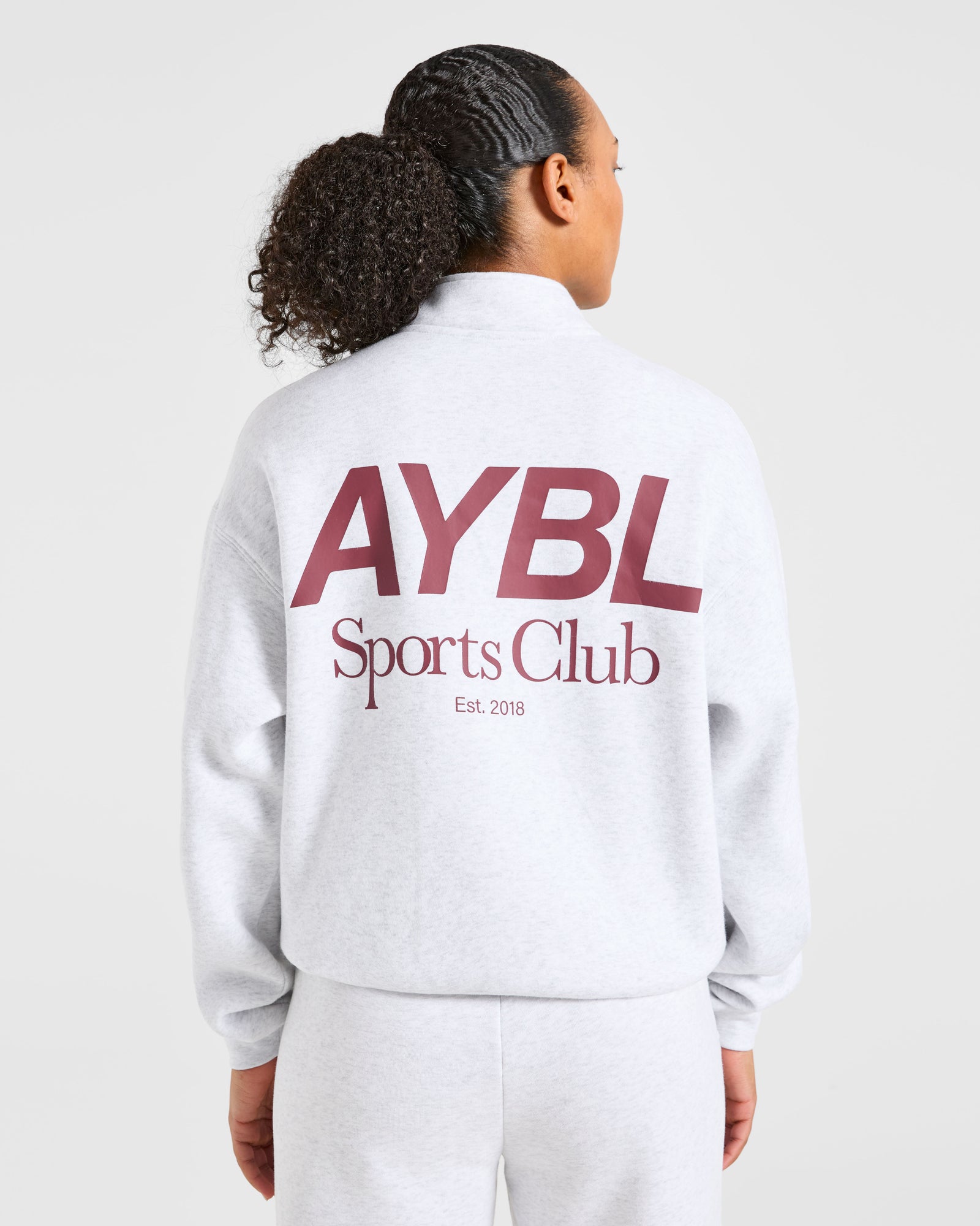 Sports Club Oversized 1/4 Zip Pullover - Grey Marl/Burgundy
