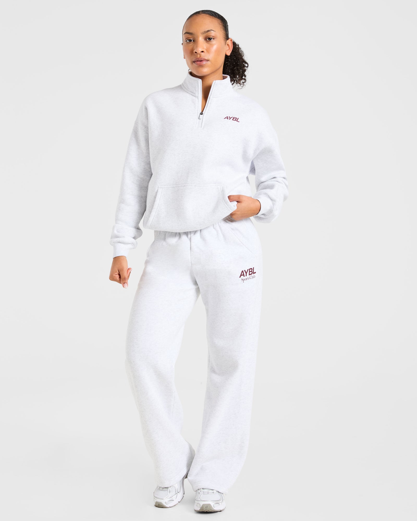 Sports Club Oversized 1/4 Zip Pullover - Grey Marl/Burgundy