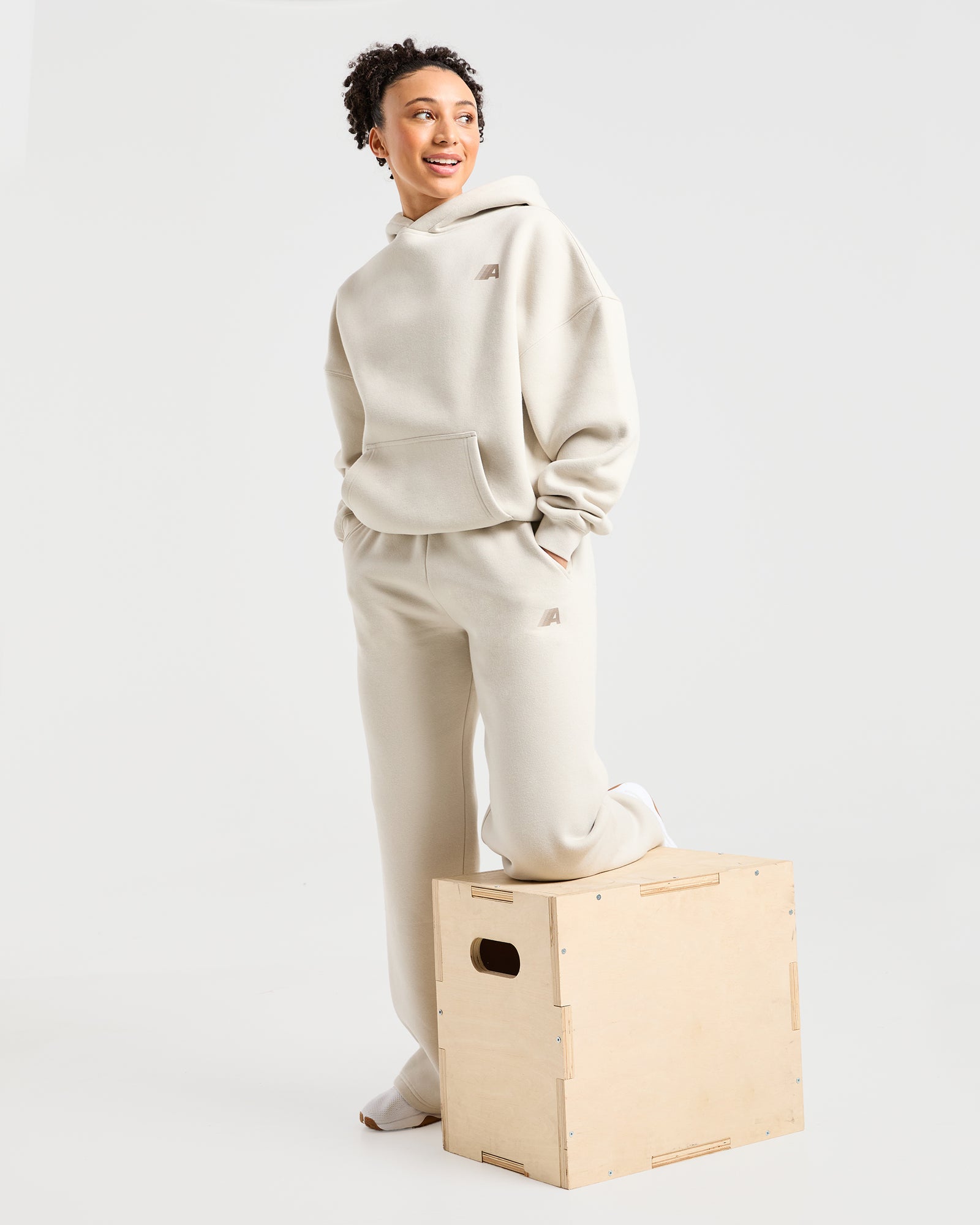 Retro Athletics Oversized Straight Leg Joggers - Sand