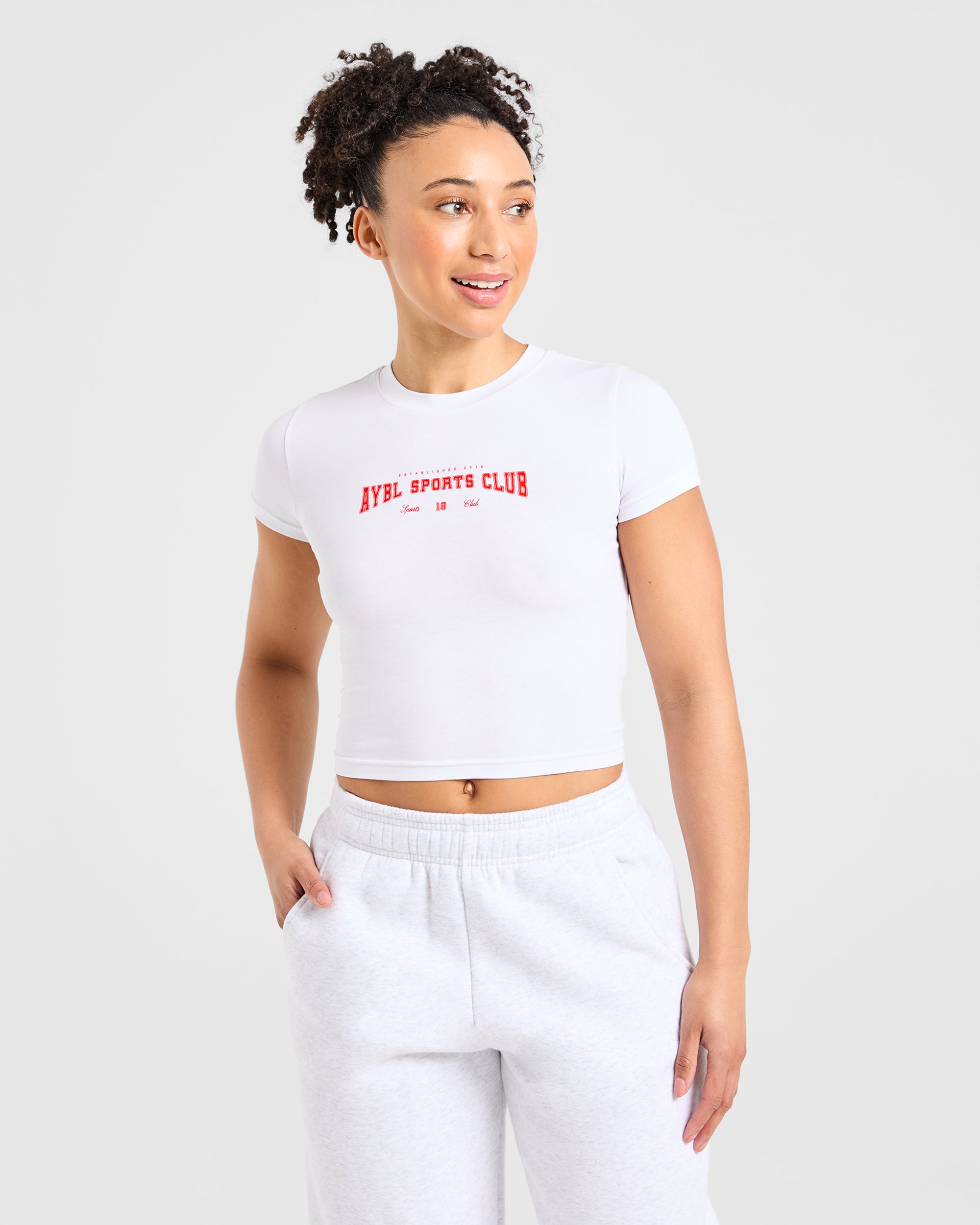 Sports Club Varsity Baby Tee - White/Red (Copy)