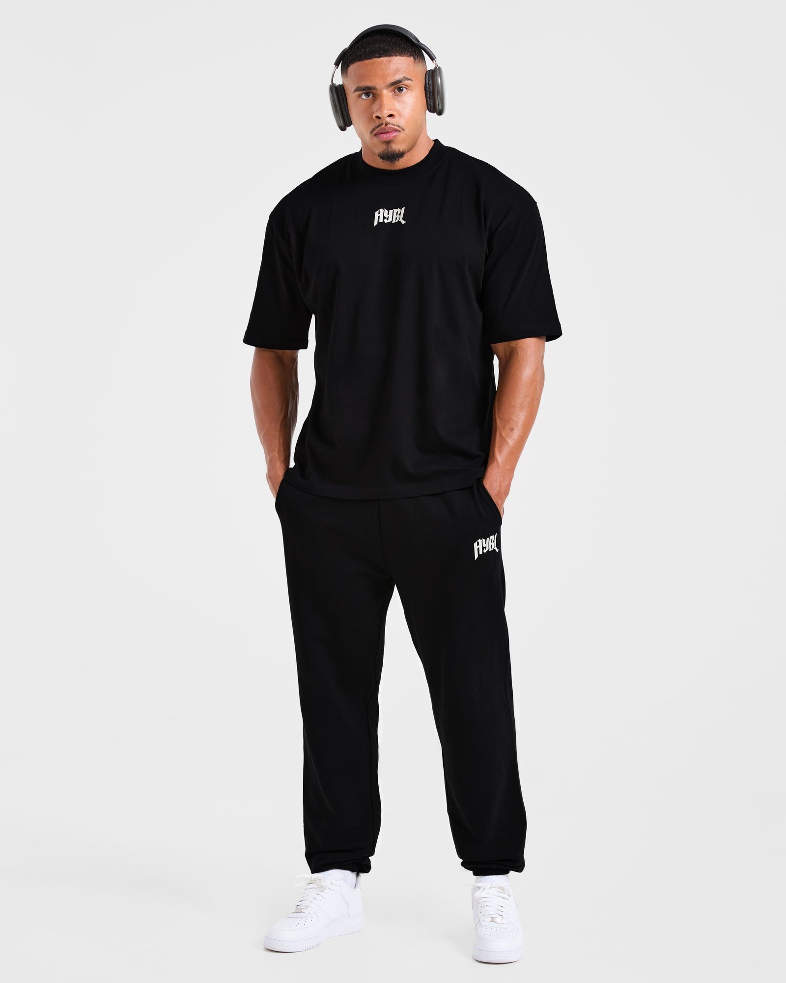 Lifting Club Gothic Oversized Joggers - Black/Off White