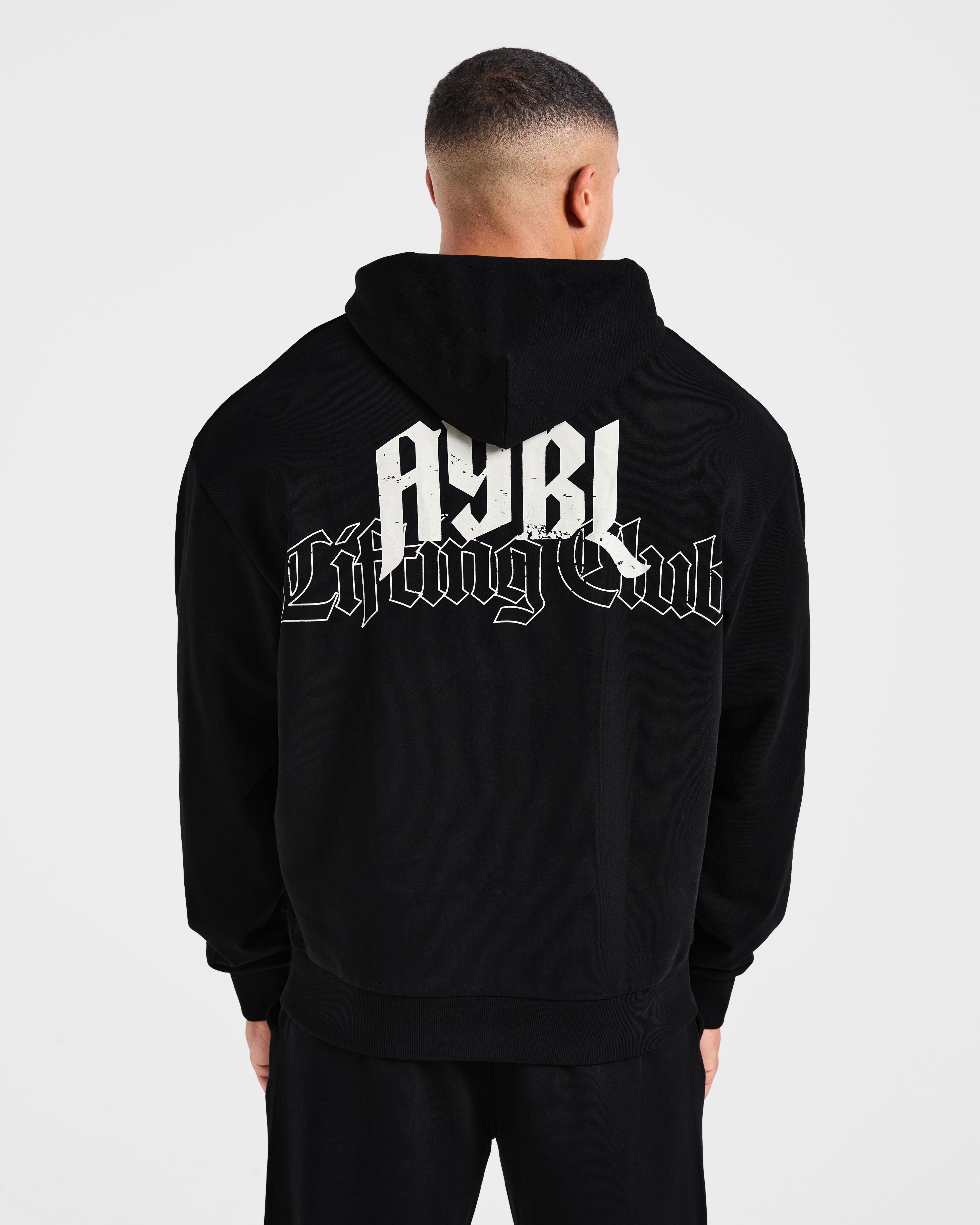 Lifting Club Gothic Oversized Hoodie - Black/Off White