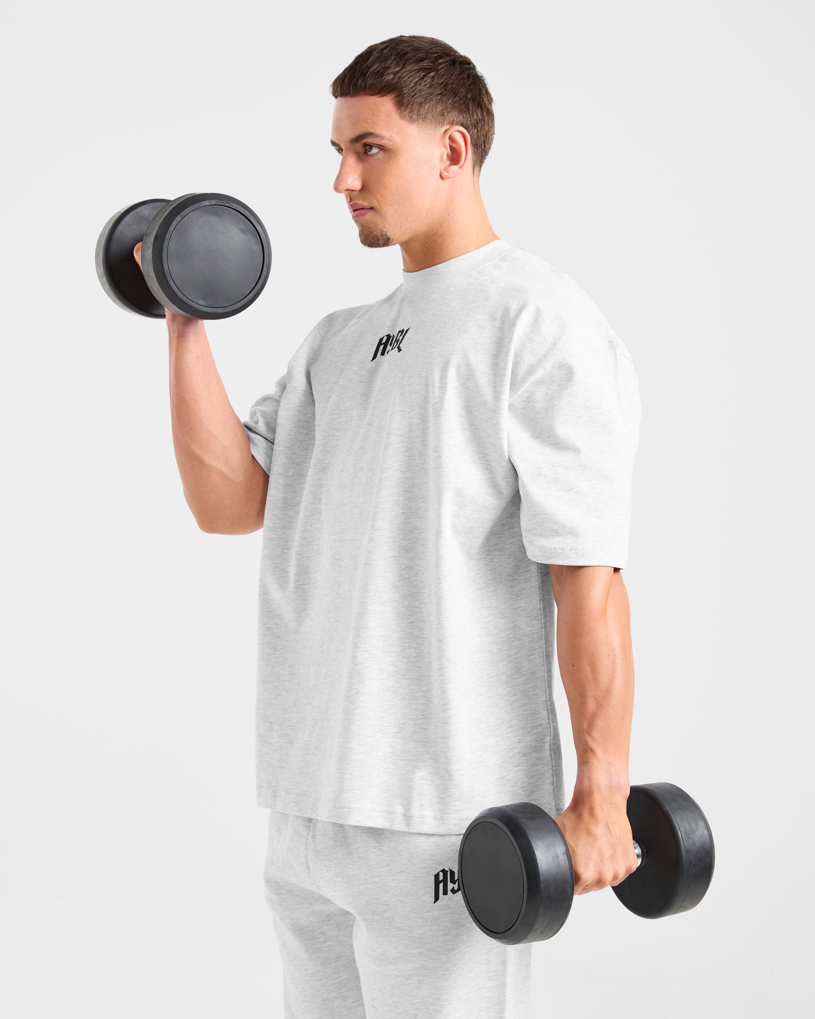 Lifting Club Gothic Oversized T Shirt - Grey Marl