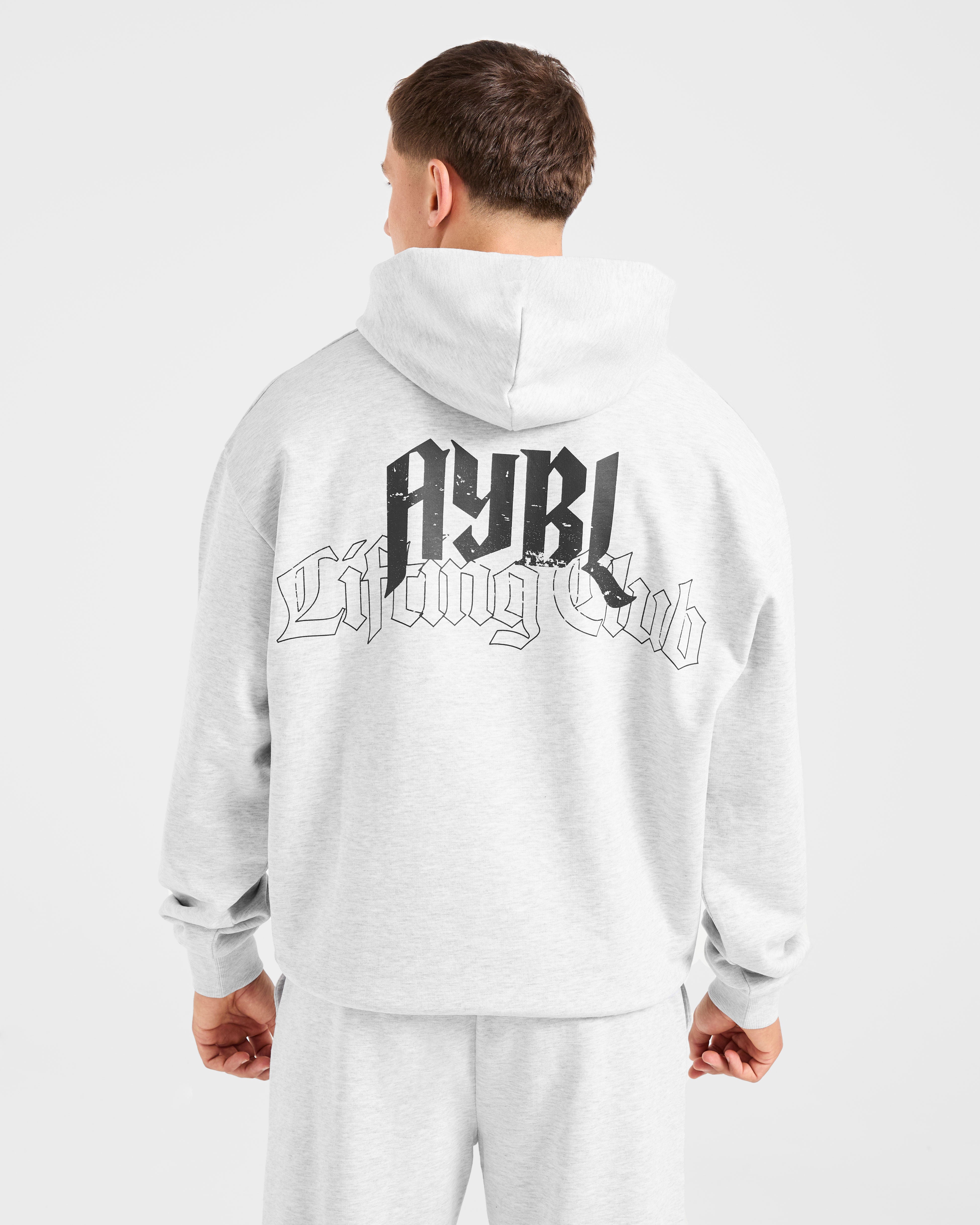 Lifting Club Gothic Oversized Hoodie - Grey Marl