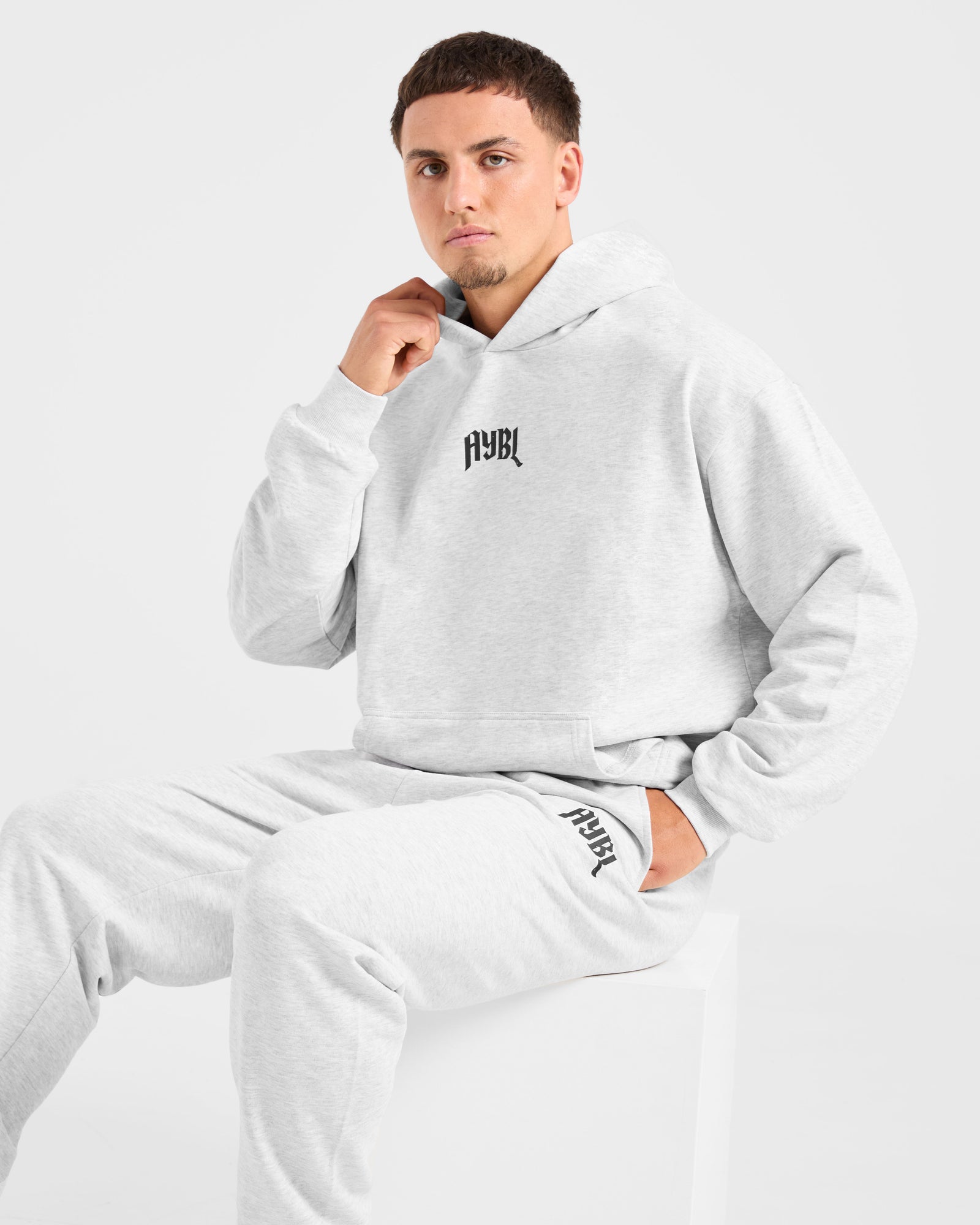 Lifting Club Gothic Oversized Hoodie - Grey Marl