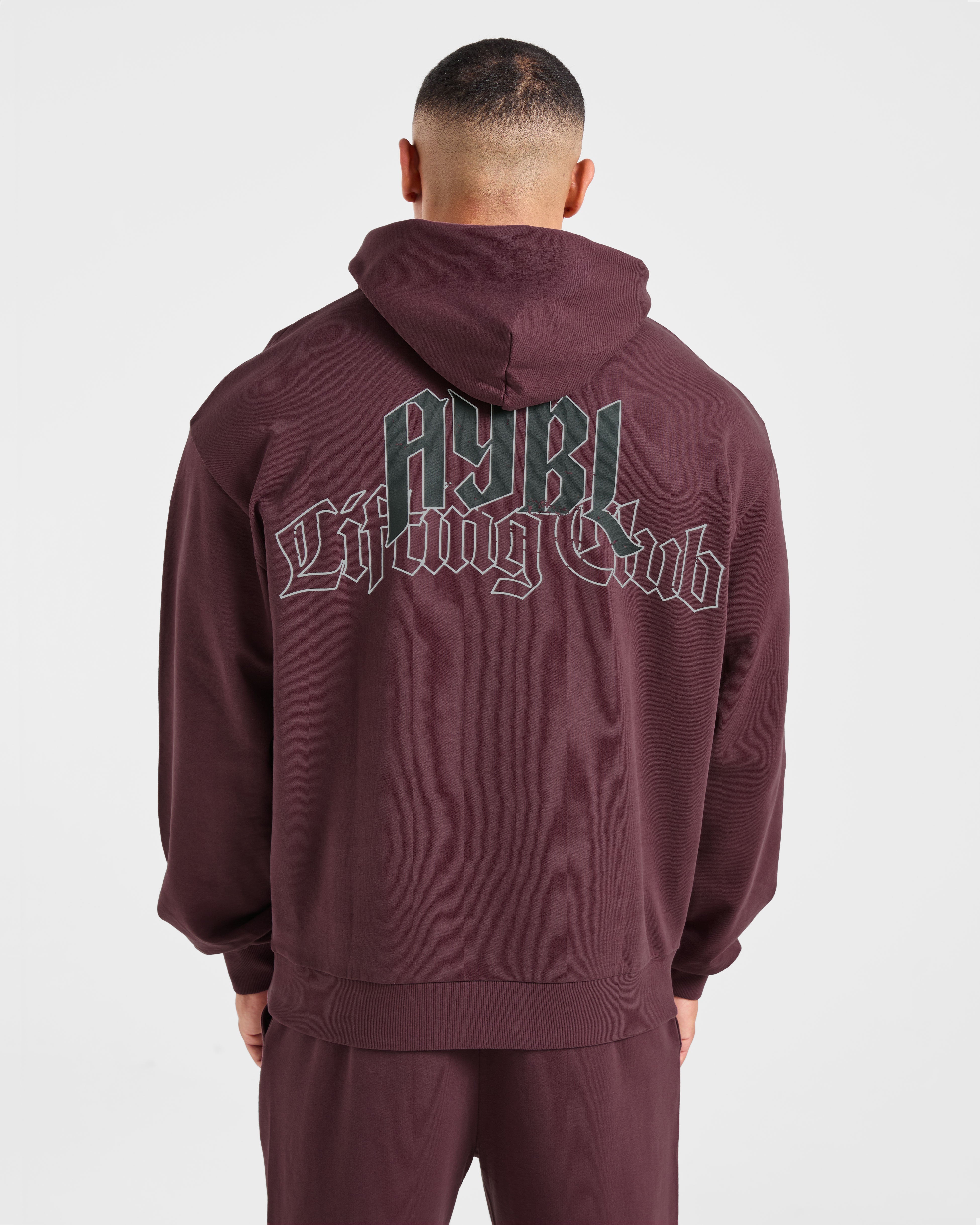 Lifting Club Gothic Oversized Hoodie - Dusty Plum/Black