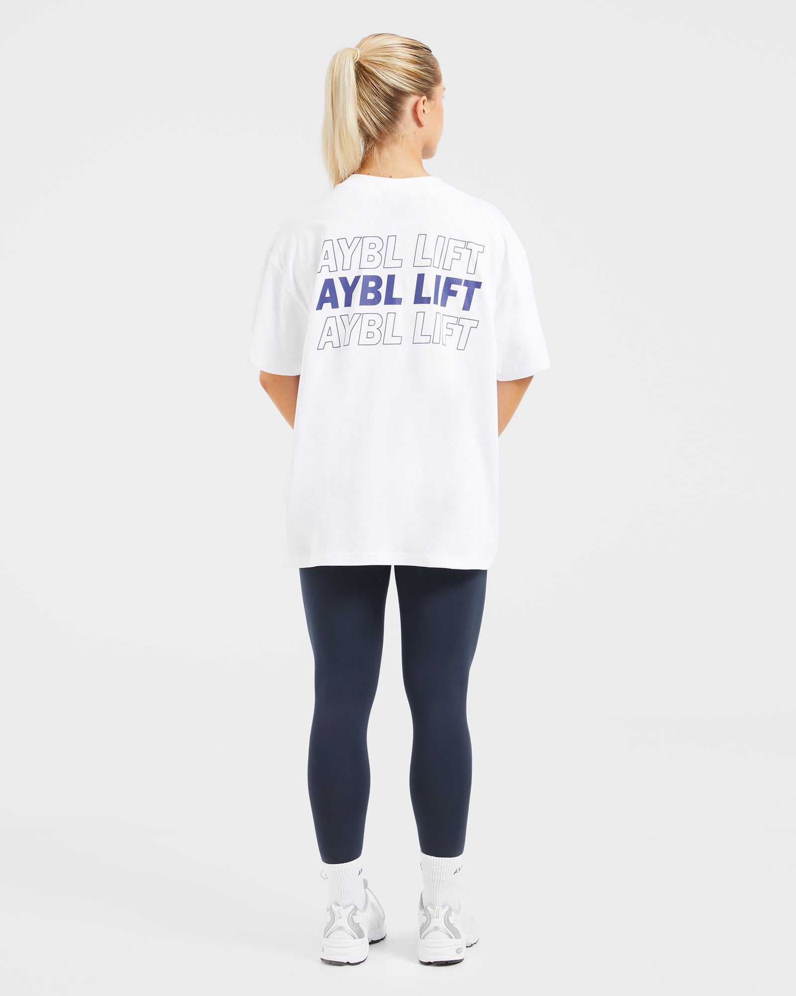 AYBL Lift Italic Oversized T Shirt - White/Navy