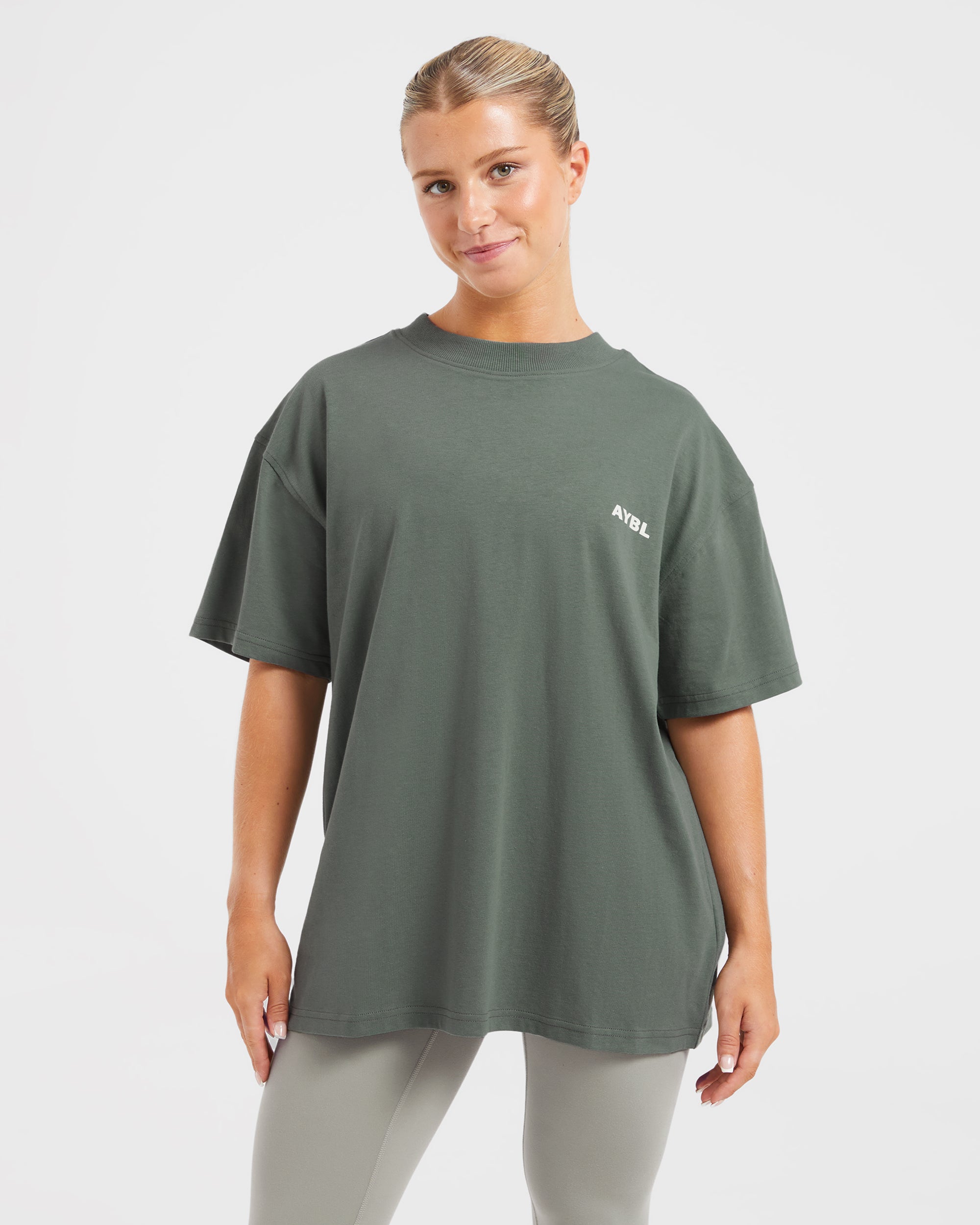AYBL Lift Italic Oversized T Shirt - Green/Off White