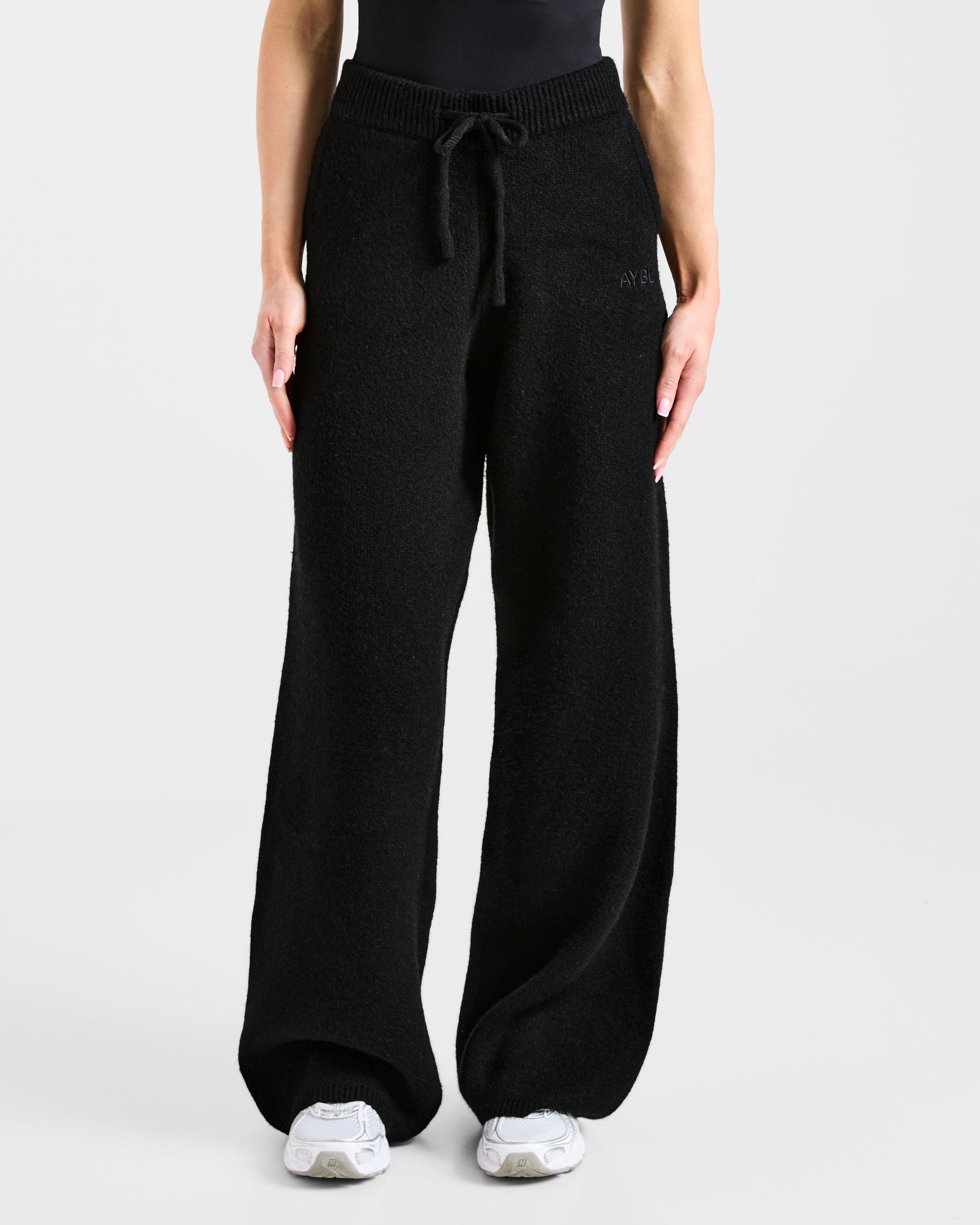 Soft Oversized Knitted Straight Leg Joggers - Black