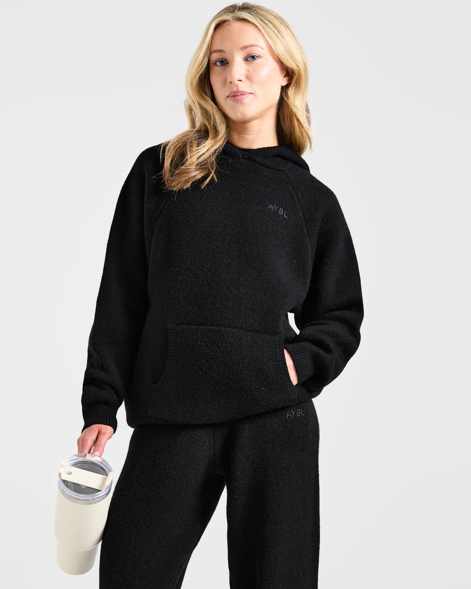 Soft Oversized Knitted Hoodie - Black