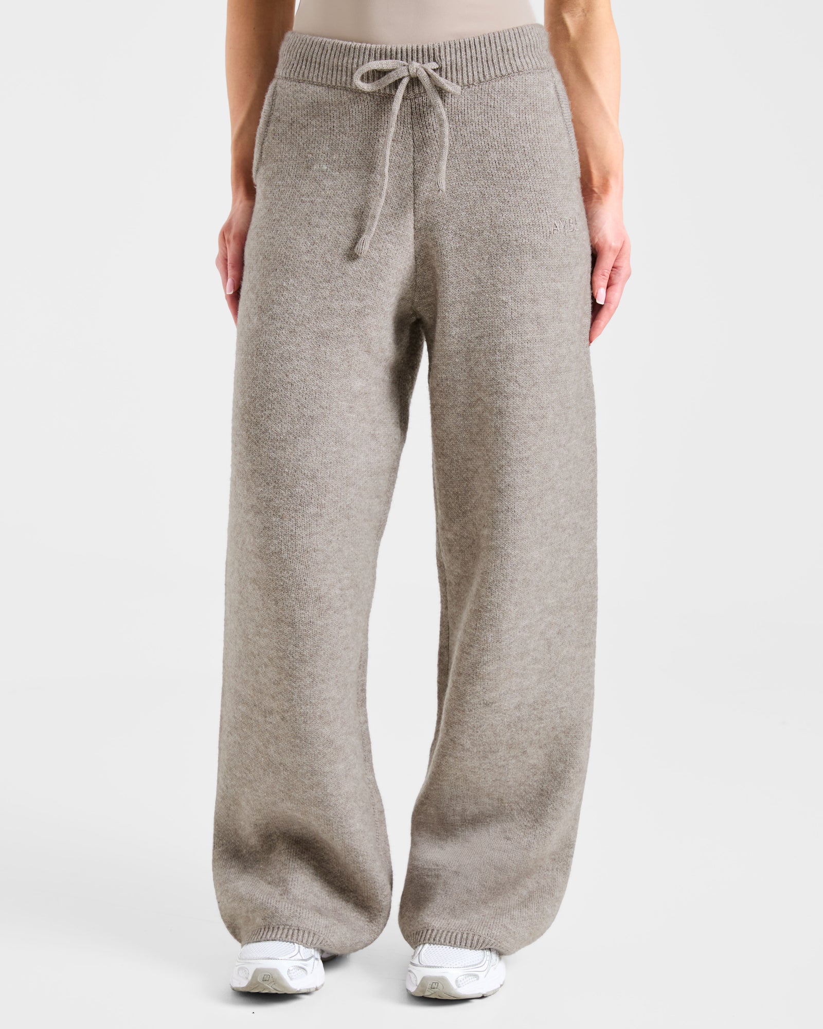 Soft Oversized Knitted Straight Leg Joggers - Brown Marl