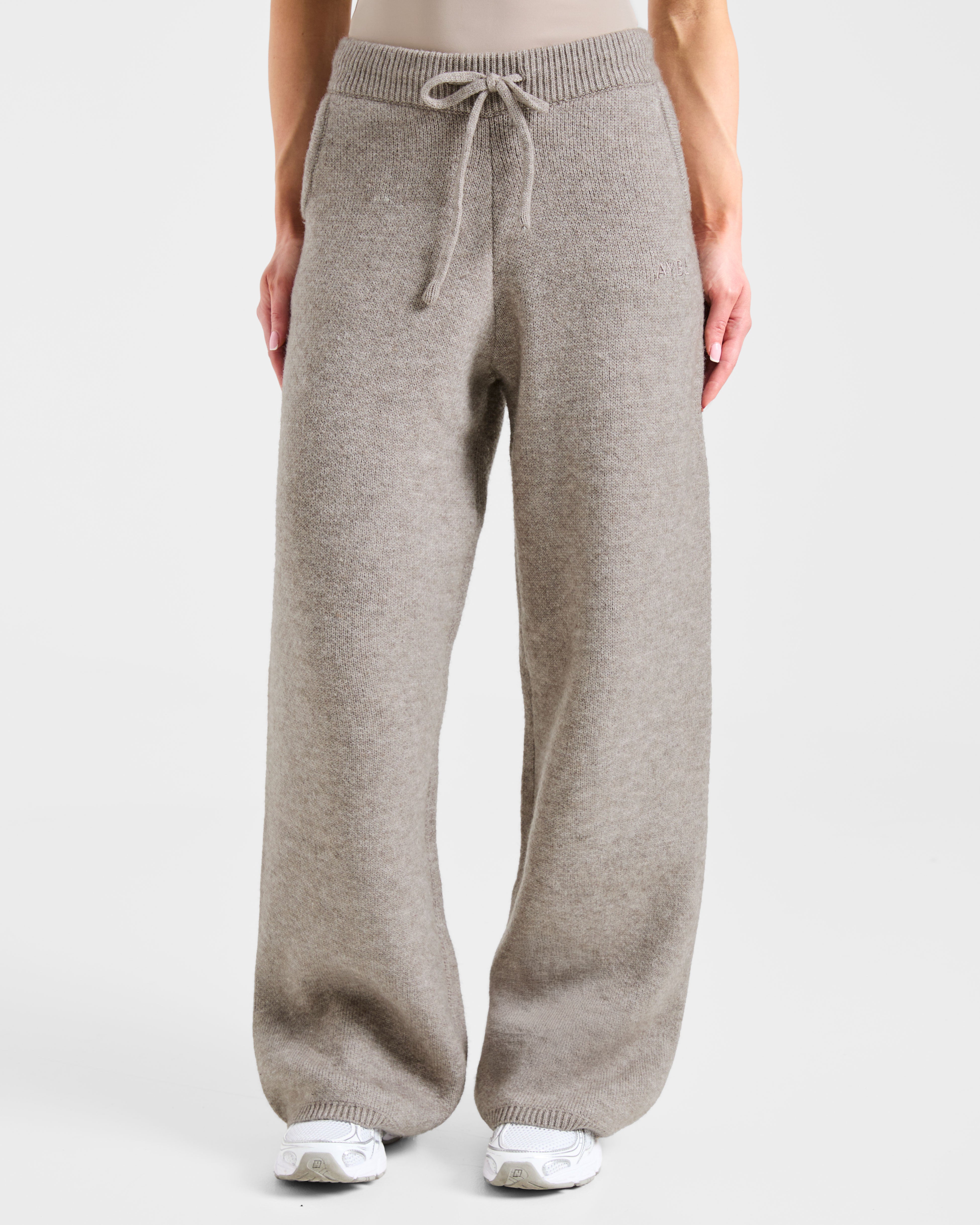 Soft Oversized Knitted Straight Leg Joggers - Brown Marl
