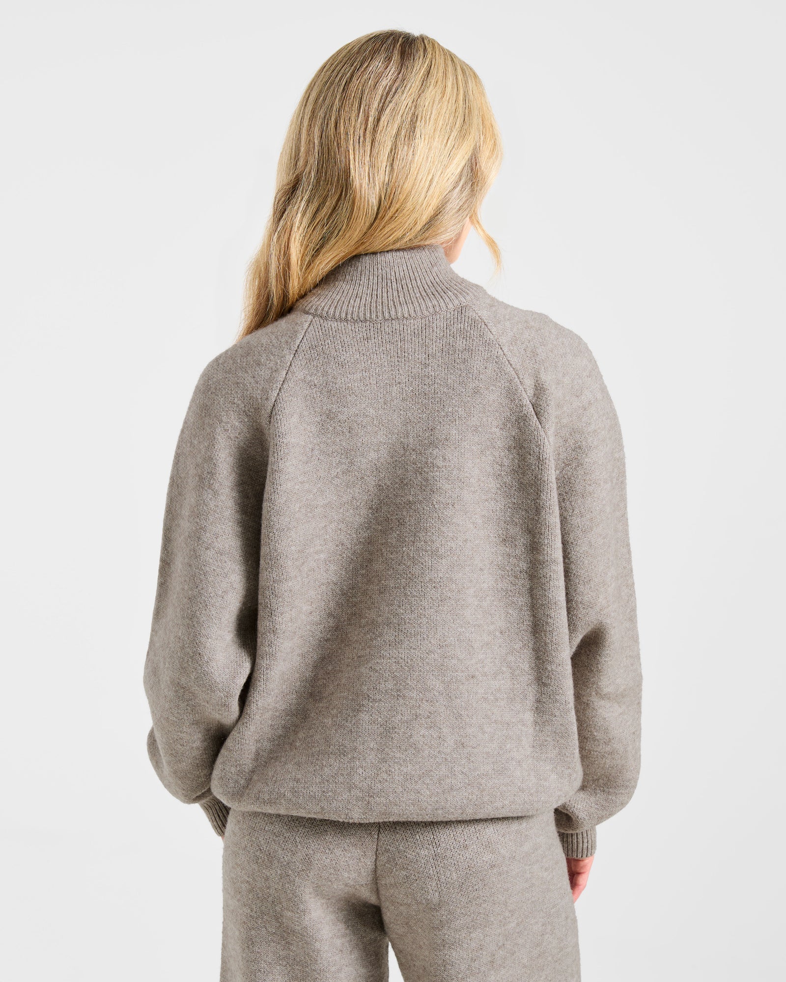Soft Oversized Knitted 1/4 Zip - Brown Marl