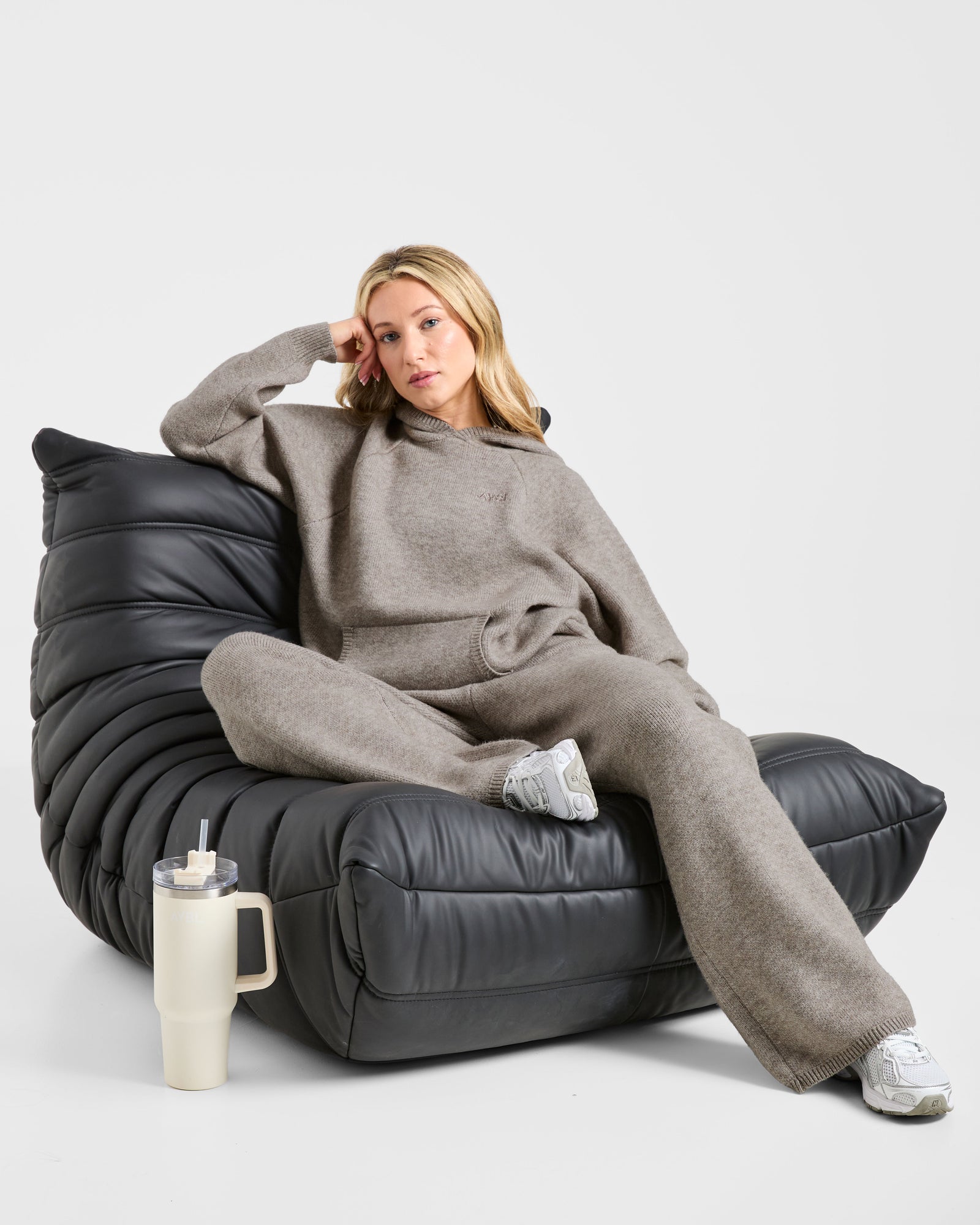 Soft Oversized Knitted Hoodie - Brown Marl