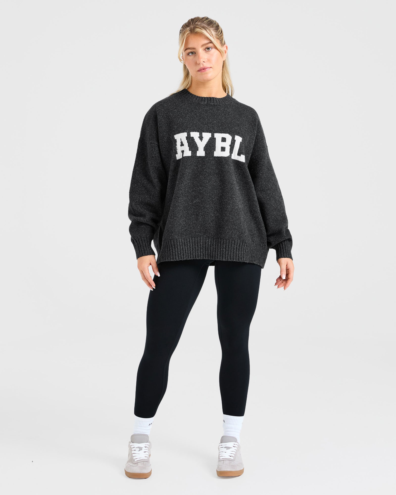 JD Varsity Oversized Knitted Sweater - Charcoal