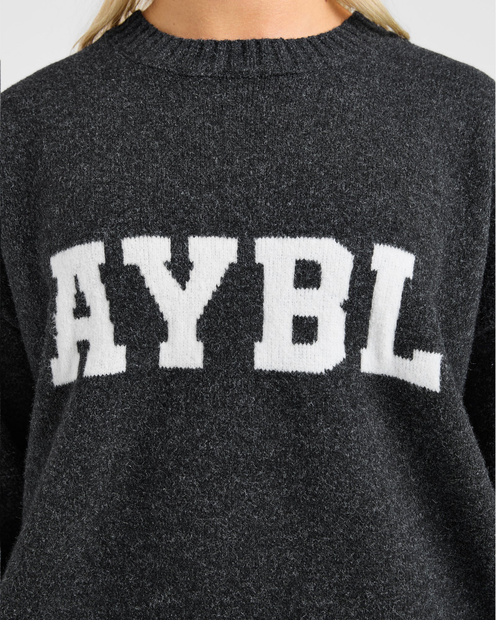 JD Varsity Oversized Knitted Sweater - Charcoal