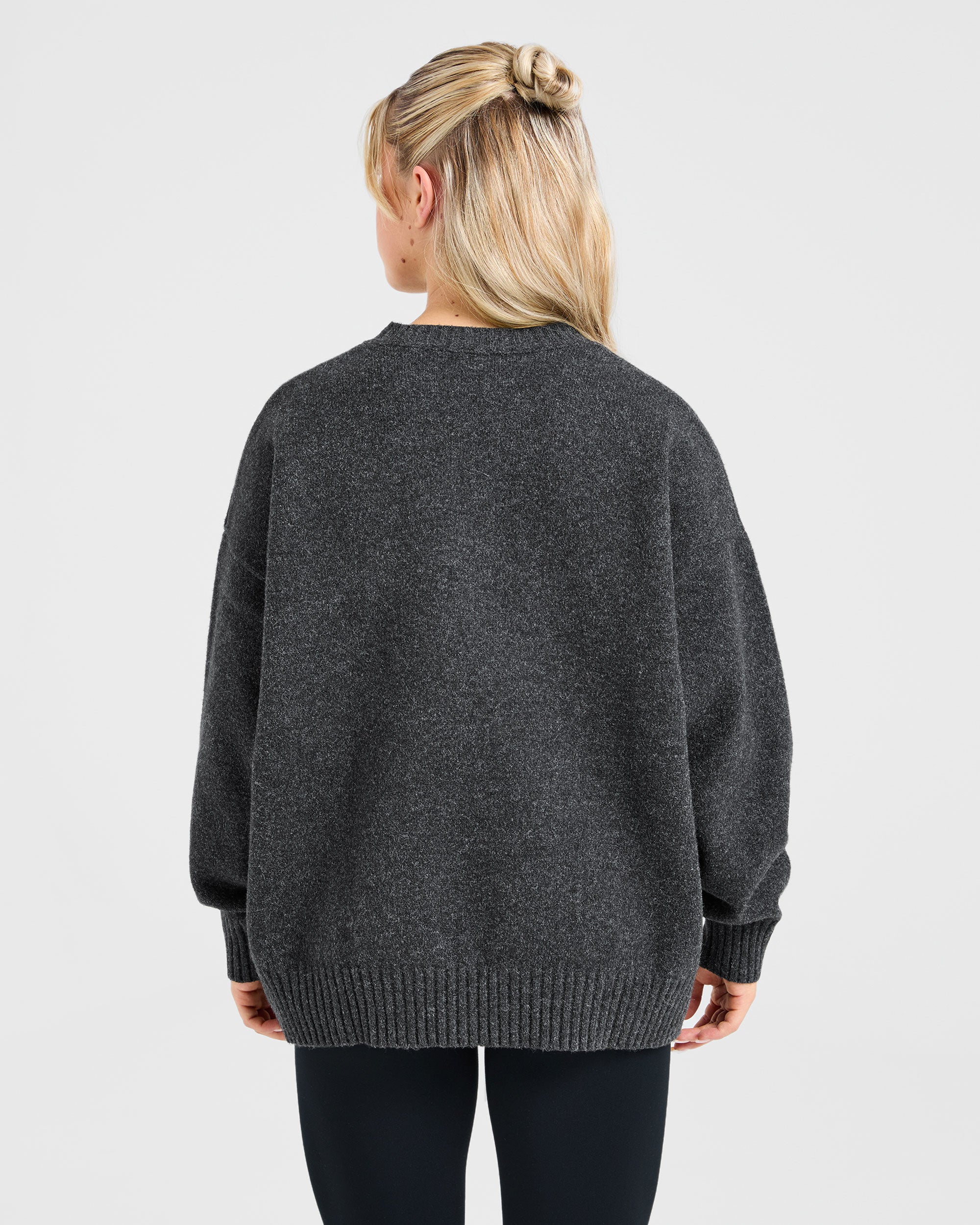JD Varsity Oversized Knitted Sweater - Charcoal