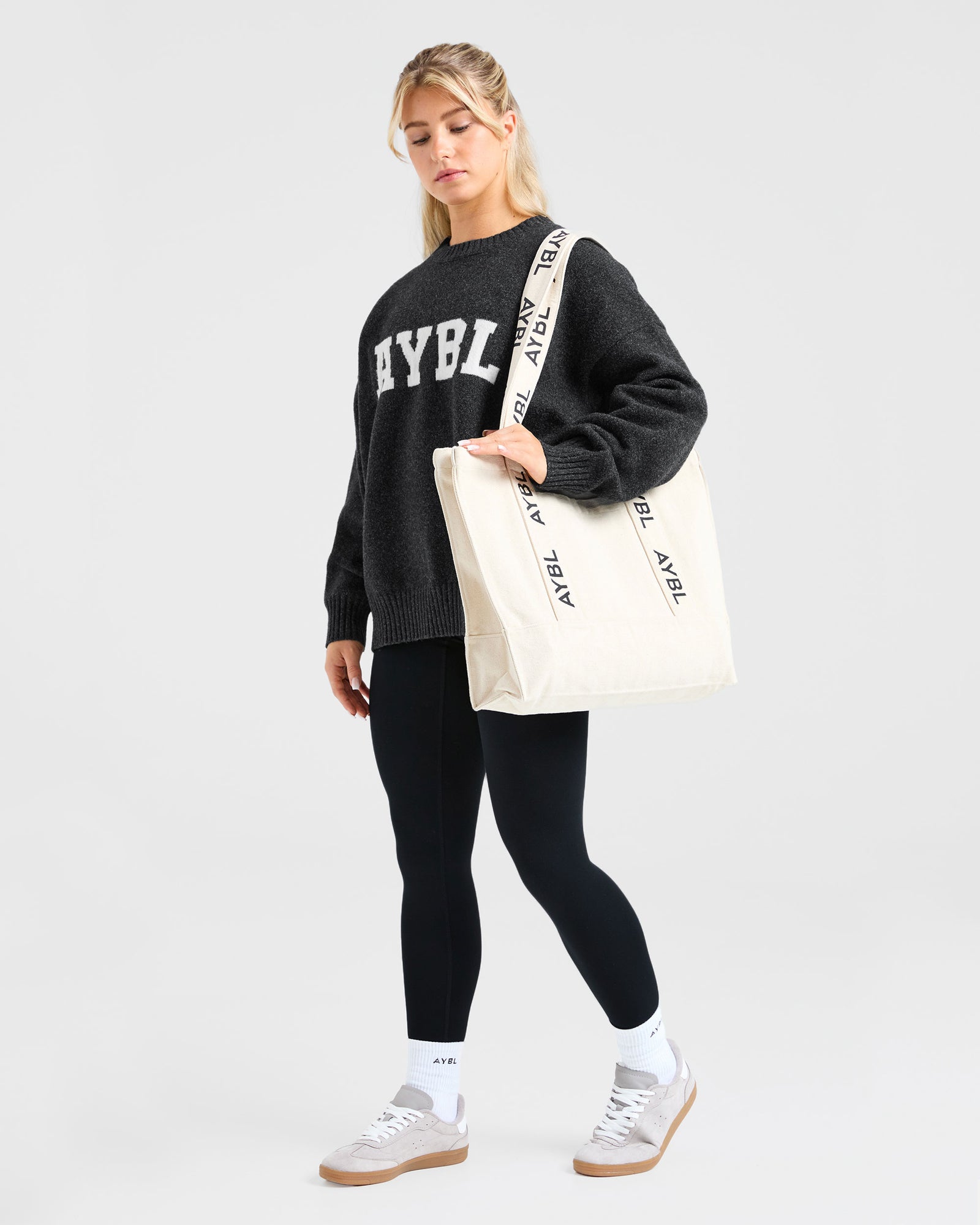 JD Varsity Oversized Knitted Sweater - Charcoal