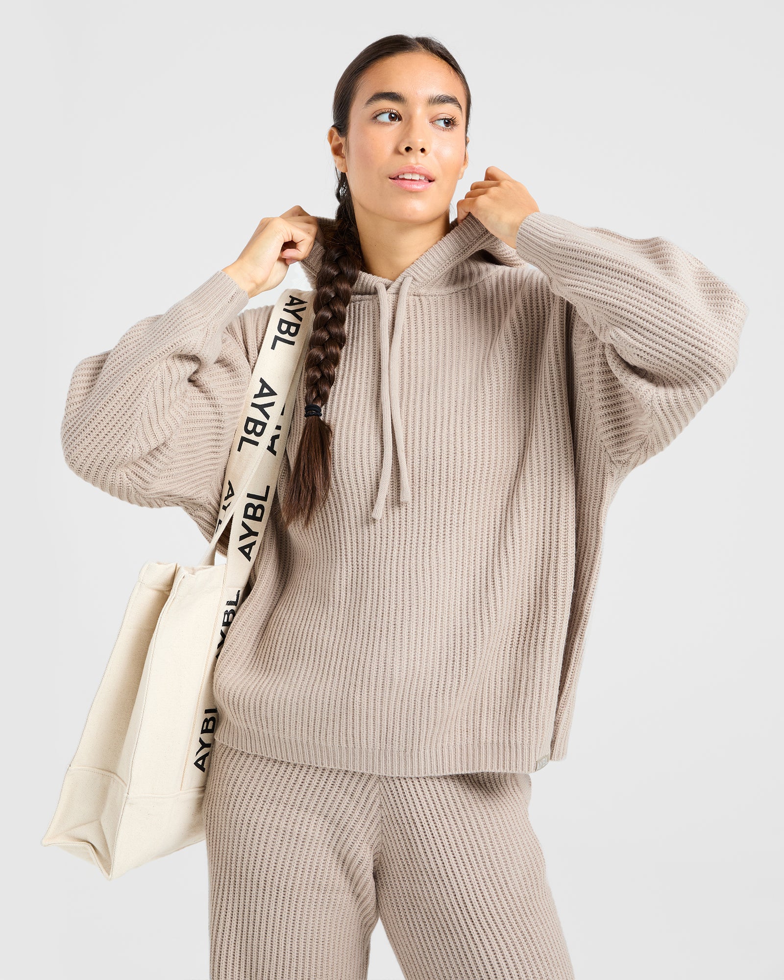 Lounge Oversized Knit Hoodie - Taupe Brown