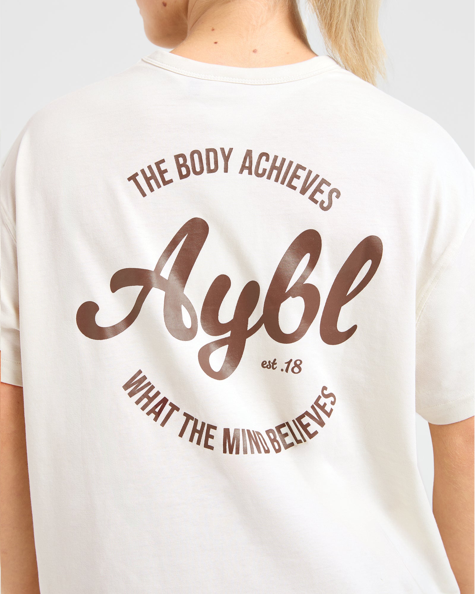 Body Achieve Mind Believe Oversized T Shirt - Beige