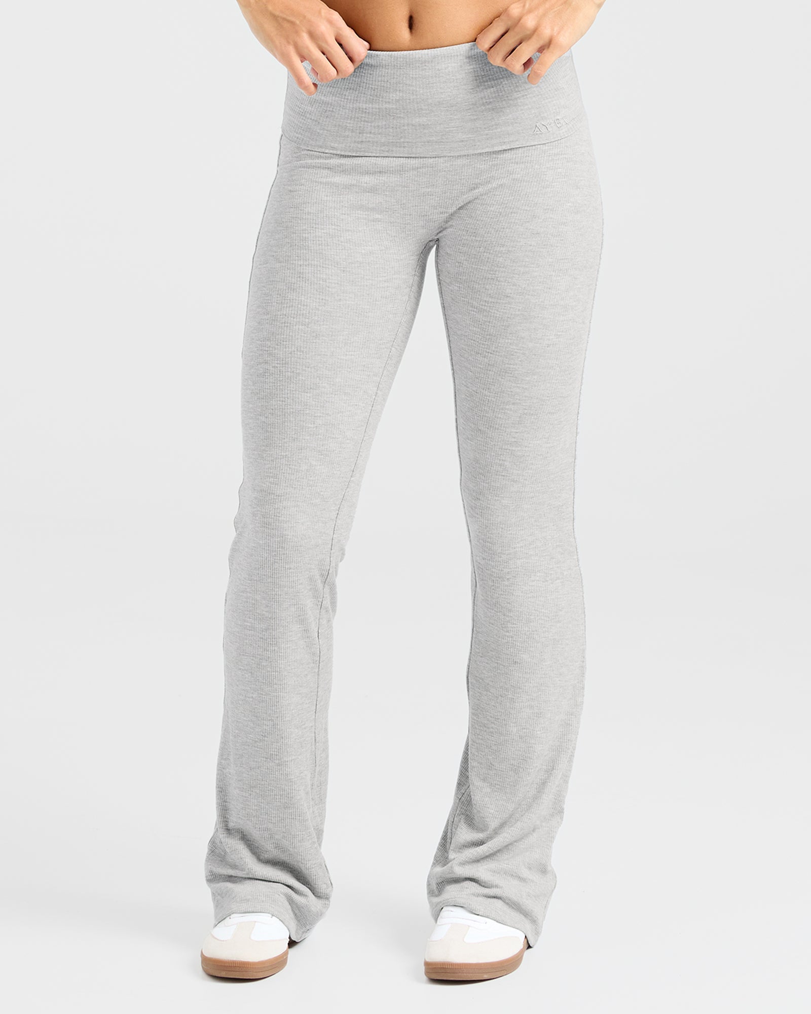 Lounge Ribbed Foldover Flared Leggings - Grey Marl