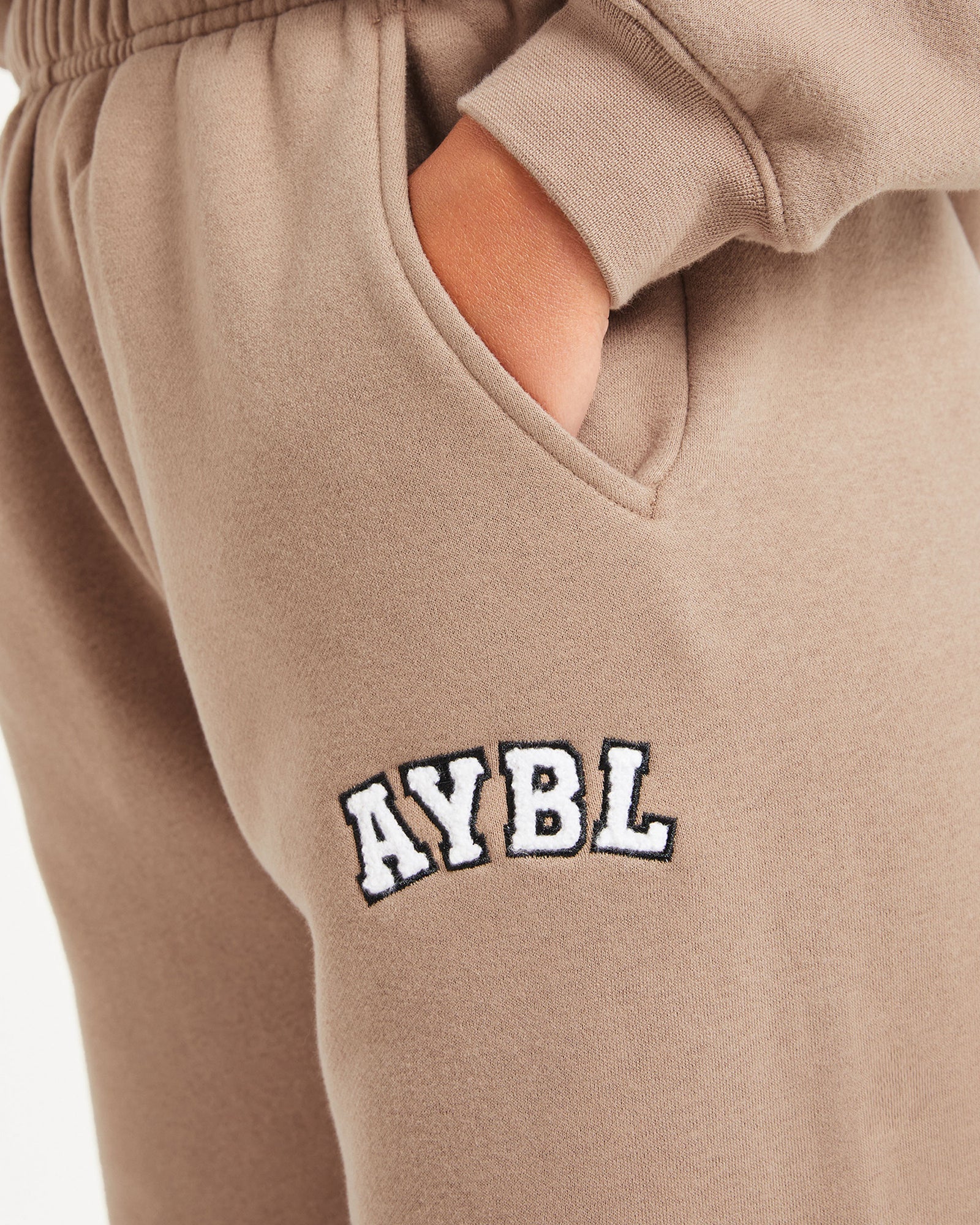 Varsity Oversized Straight Leg Joggers - Latte Brown