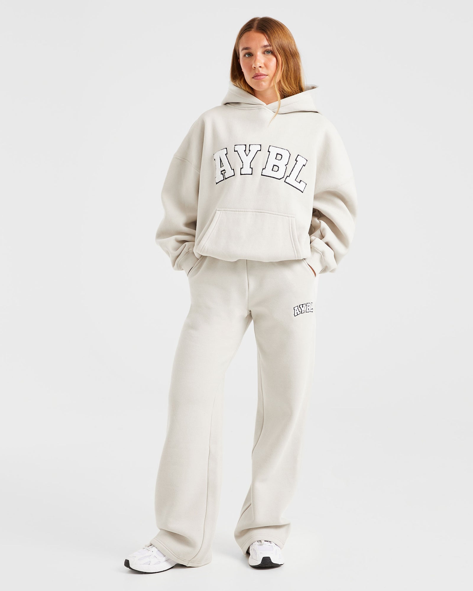 Varsity Oversized Straight Leg Joggers - Sand