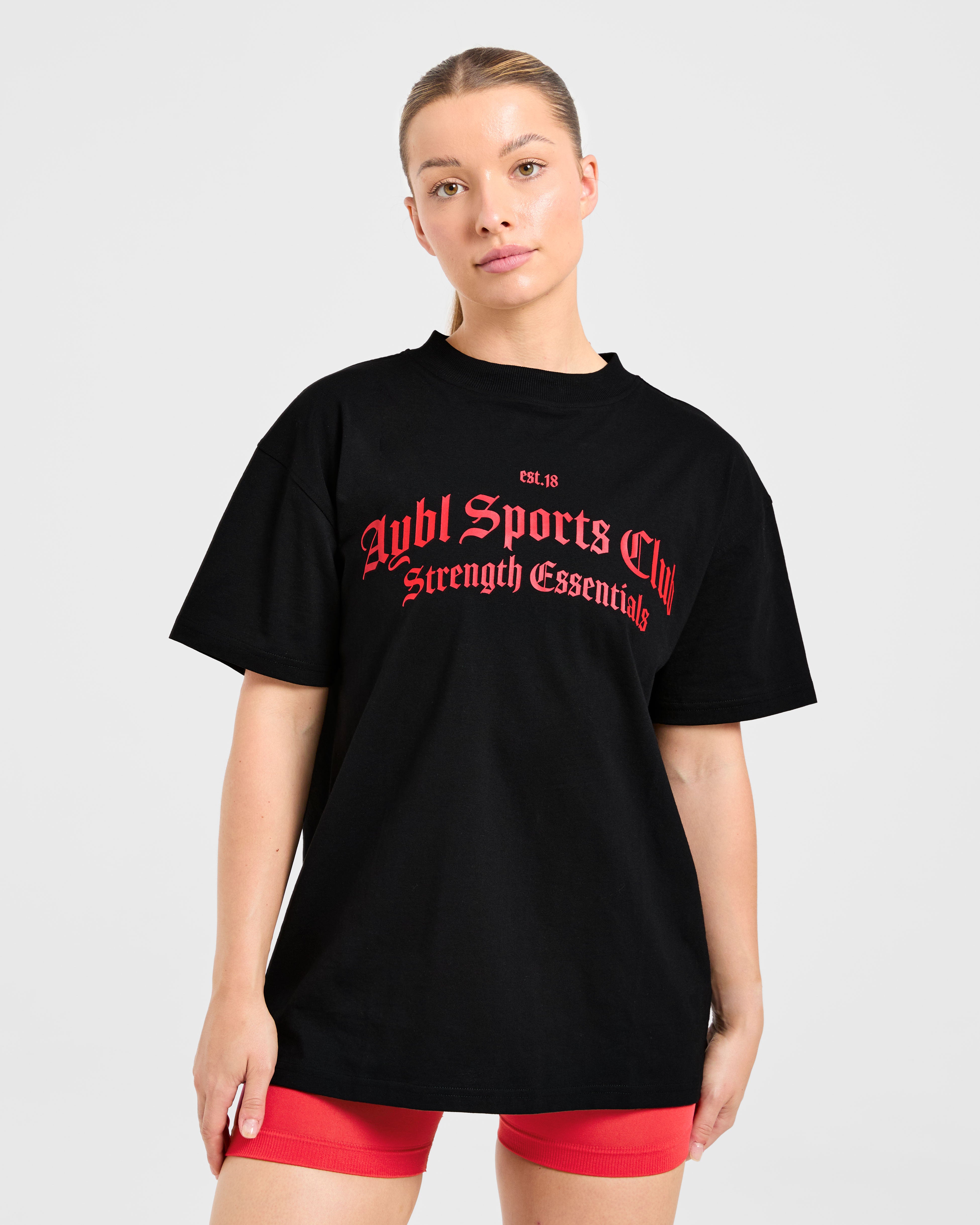 Sports Club Gothic Oversized T Shirt - Black/Red