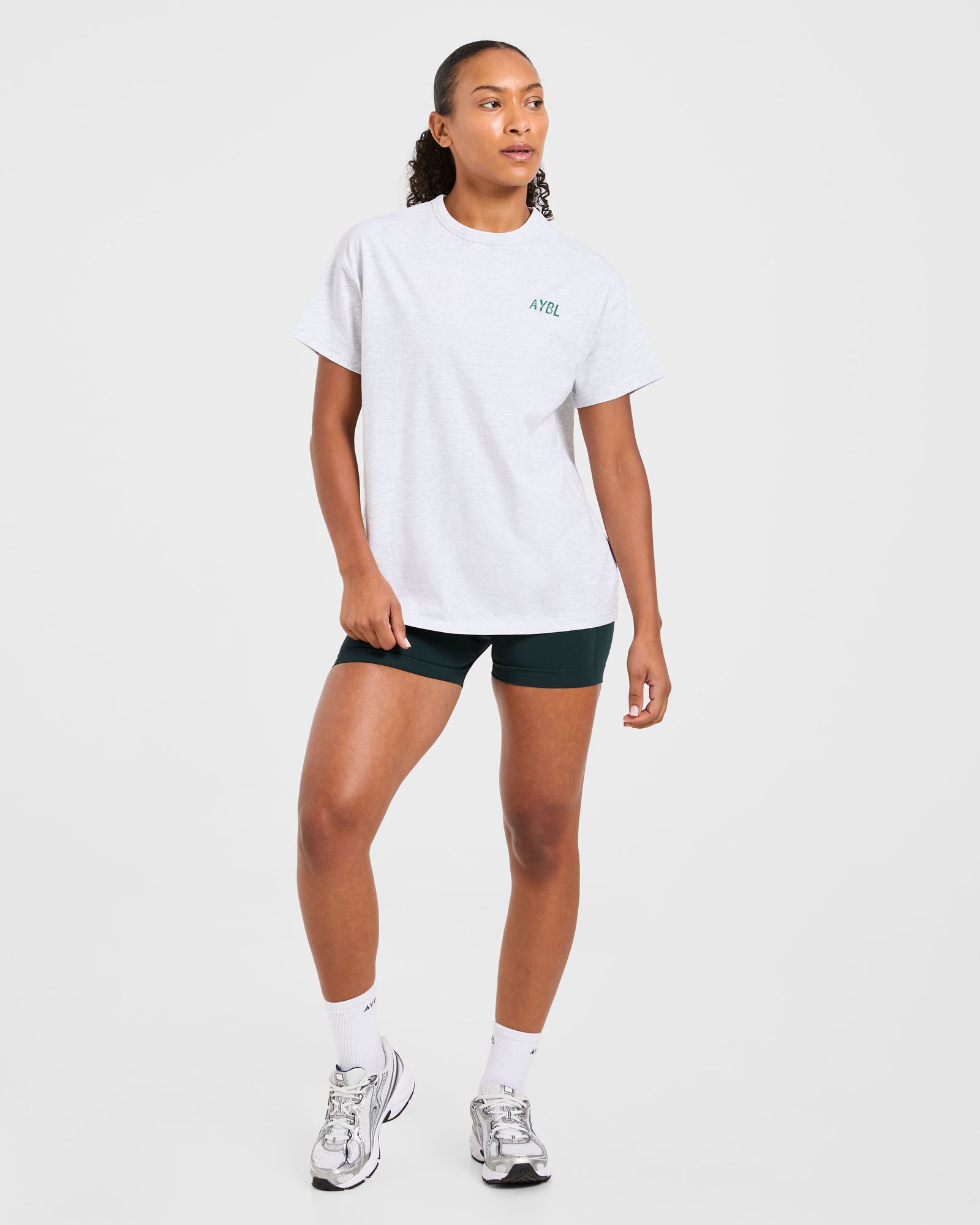 Strong Women Graphic Oversized T Shirt - Grey Marl/Green