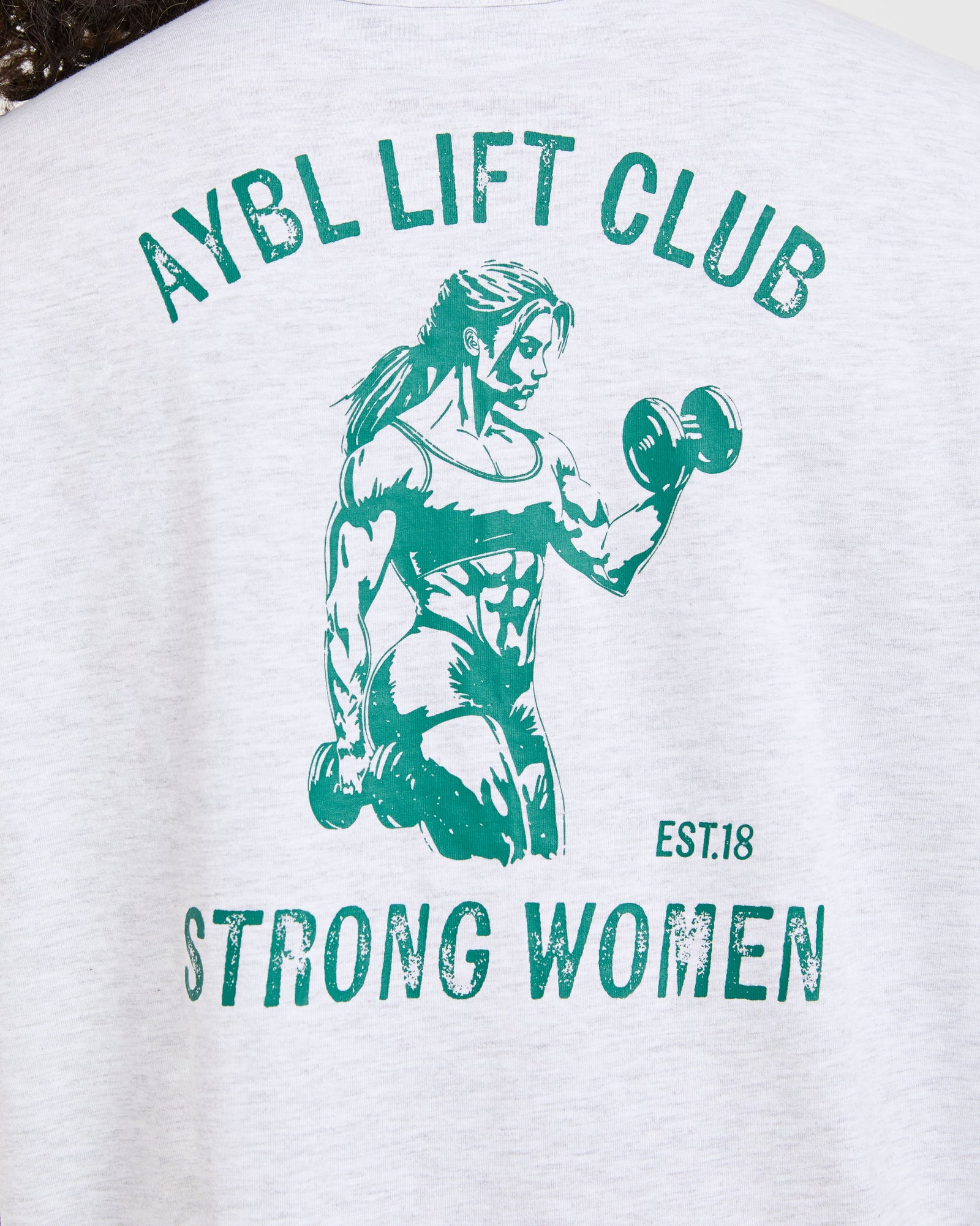 Strong Women Graphic Oversized T Shirt - Grey Marl/Green