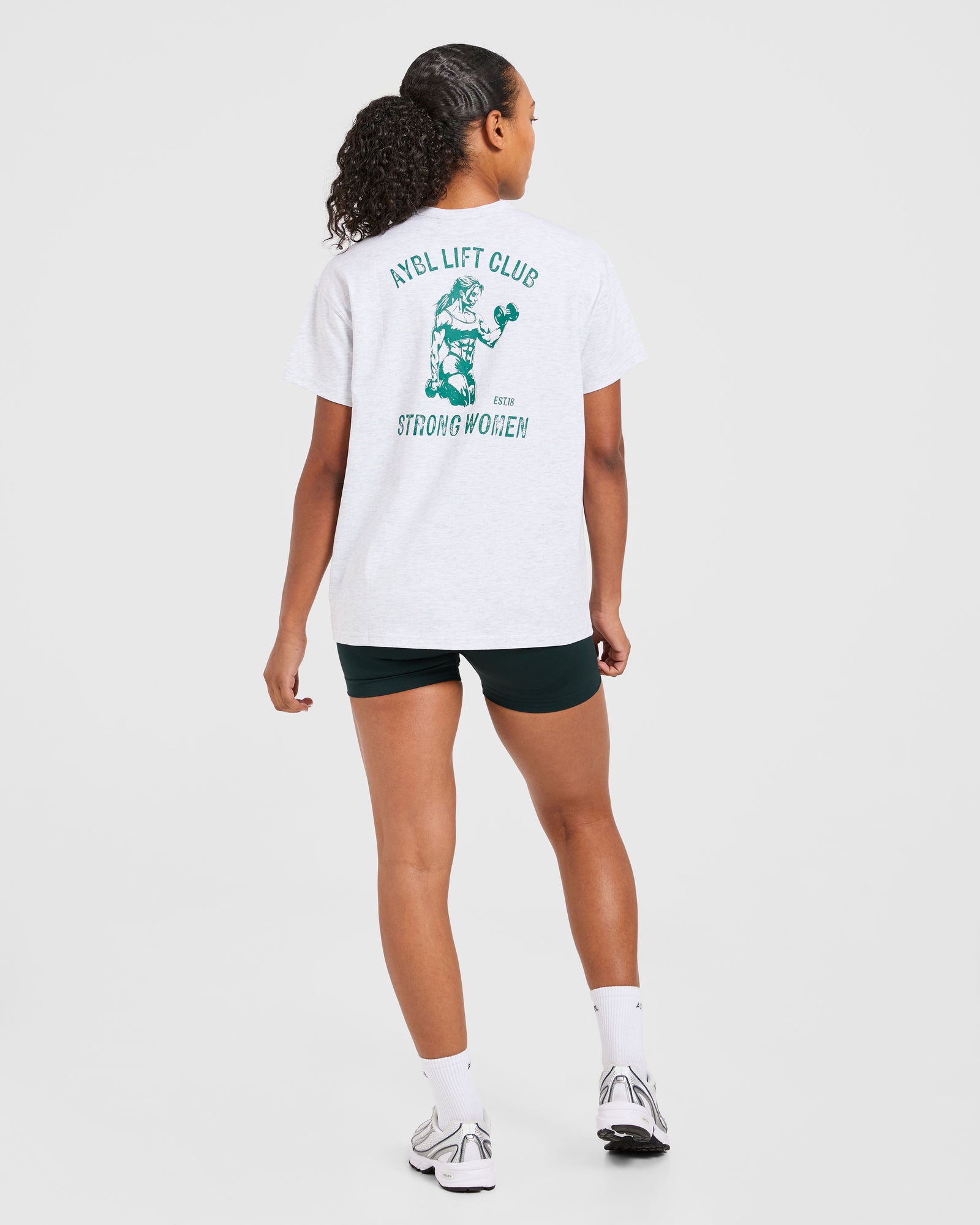 Strong Women Graphic Oversized T Shirt - Grey Marl/Green