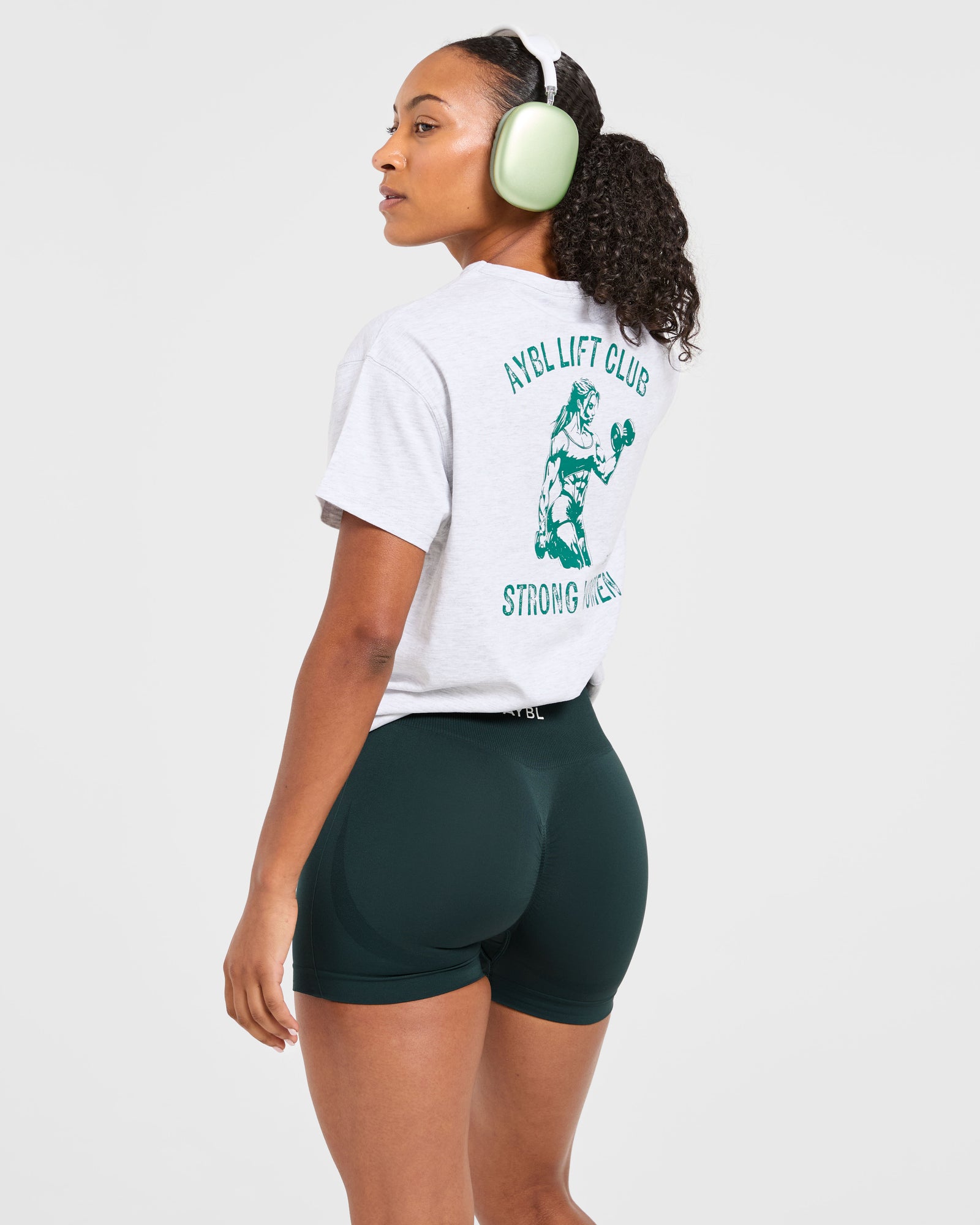 Strong Women Graphic Oversized T Shirt - Grey Marl/Green