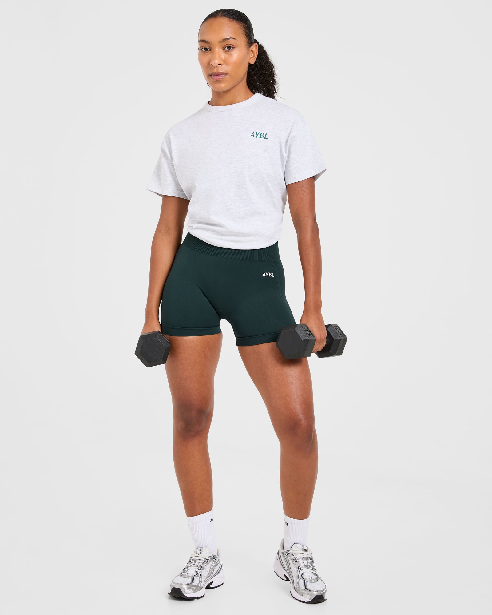 Strong Women Graphic Oversized T Shirt - Grey Marl/Green