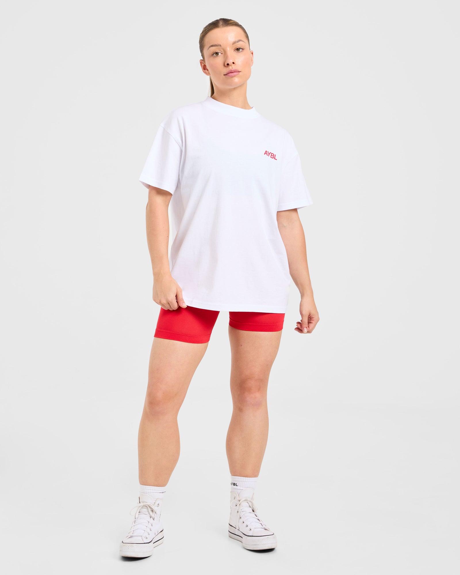 AYBL Sports Club Oversized T Shirt - White/True Red