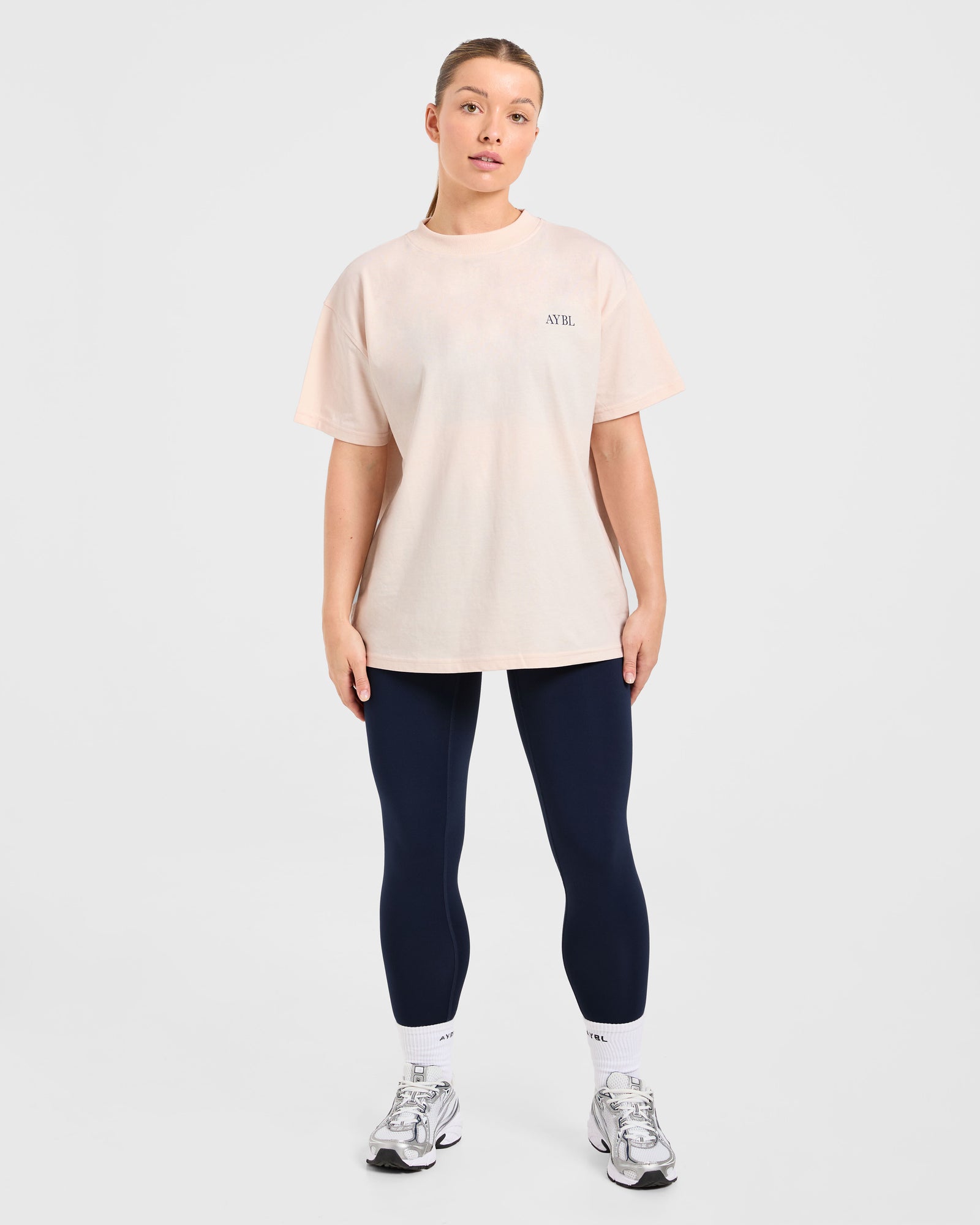 Body, Mind, You Oversized T Shirt - Peach/Navy
