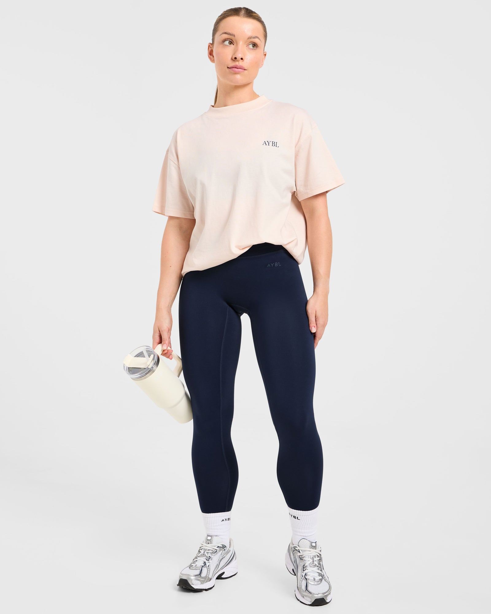 Body, Mind, You Oversized T Shirt - Peach/Navy