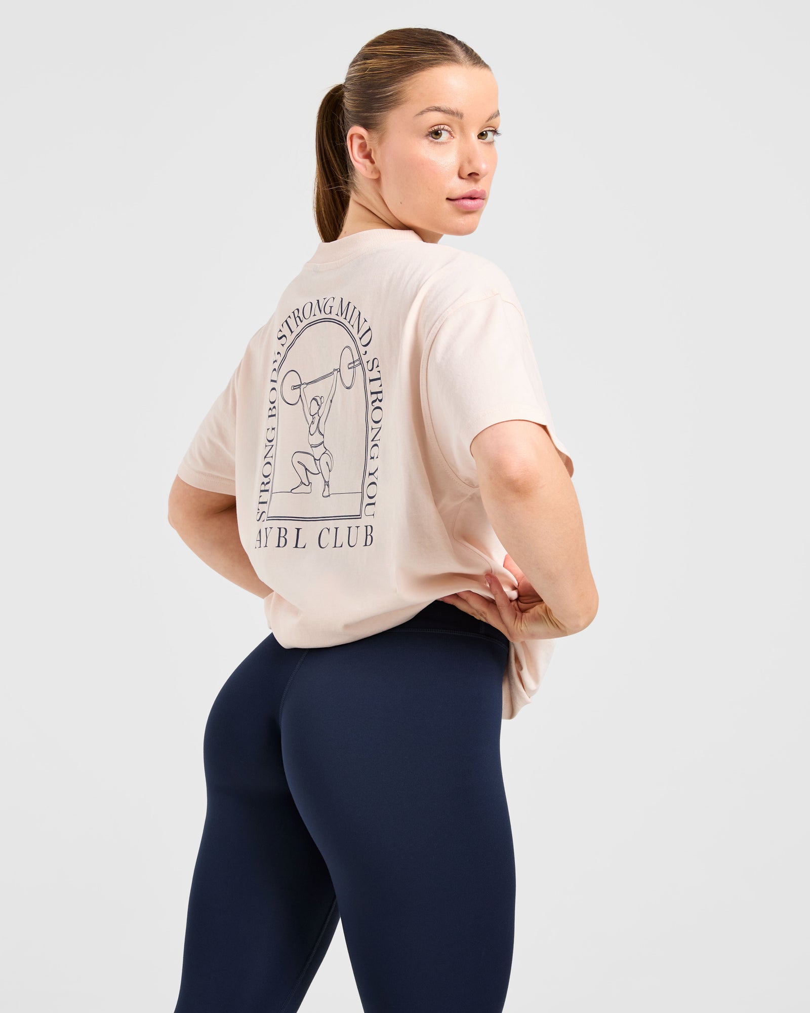 Body, Mind, You Oversized T Shirt - Peach/Navy