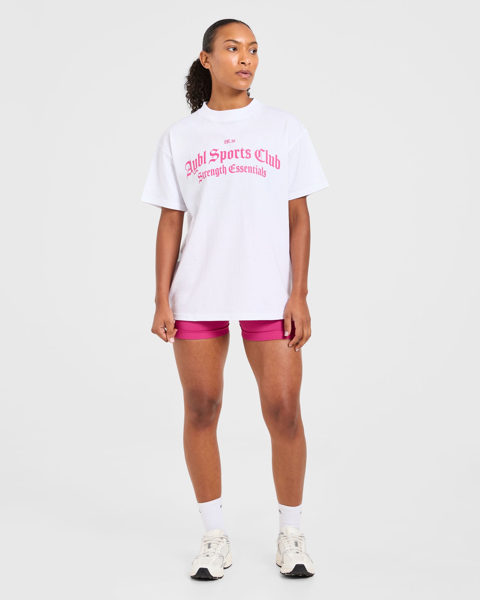 Sports Club Gothic Oversized T Shirt - White/Pink