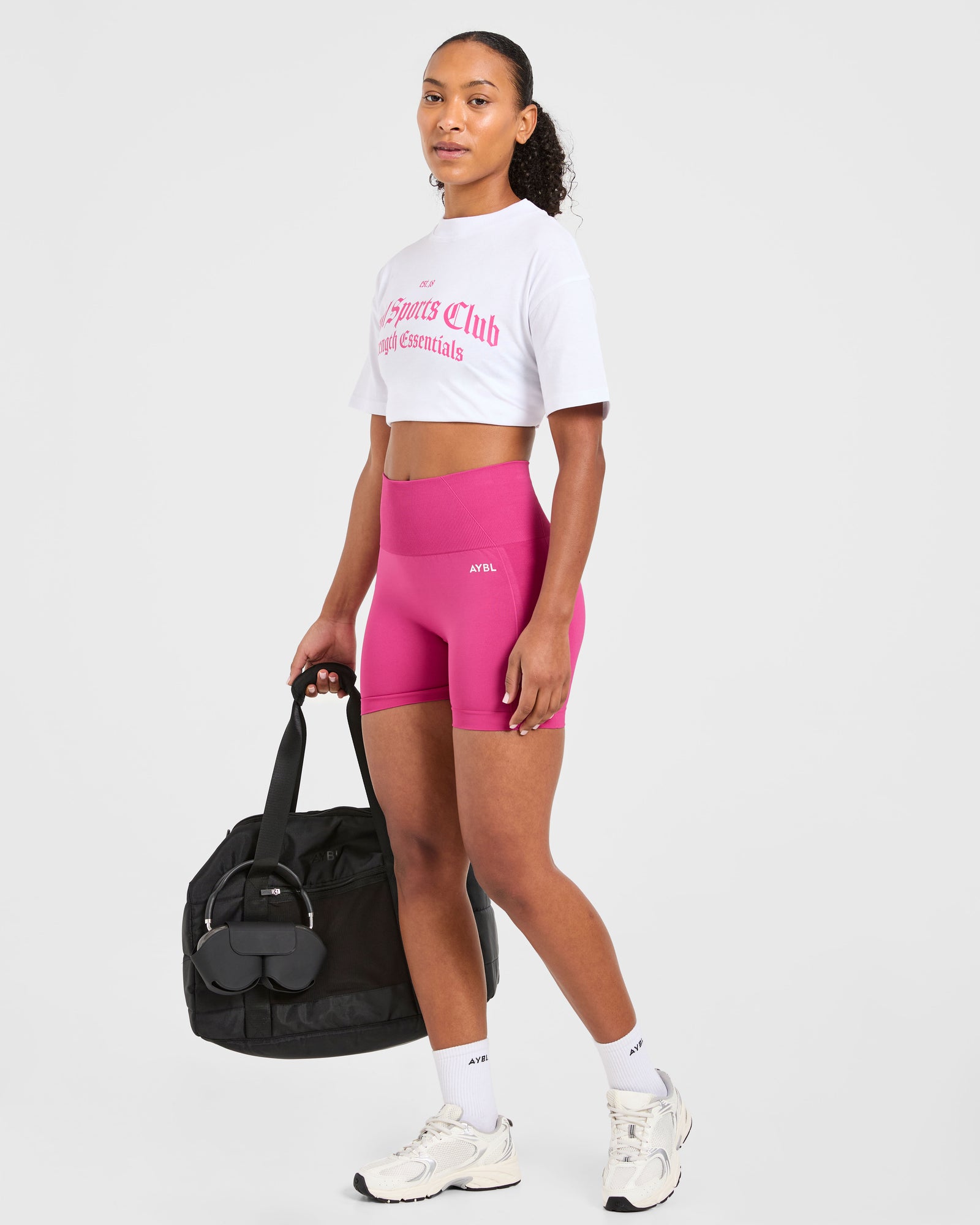 Sports Club Gothic Oversized T Shirt - White/Pink