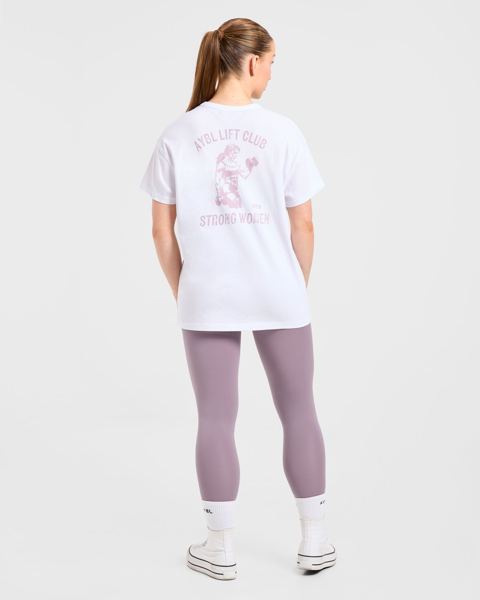 Strong Women Graphic Oversized T Shirt - White/Lilac