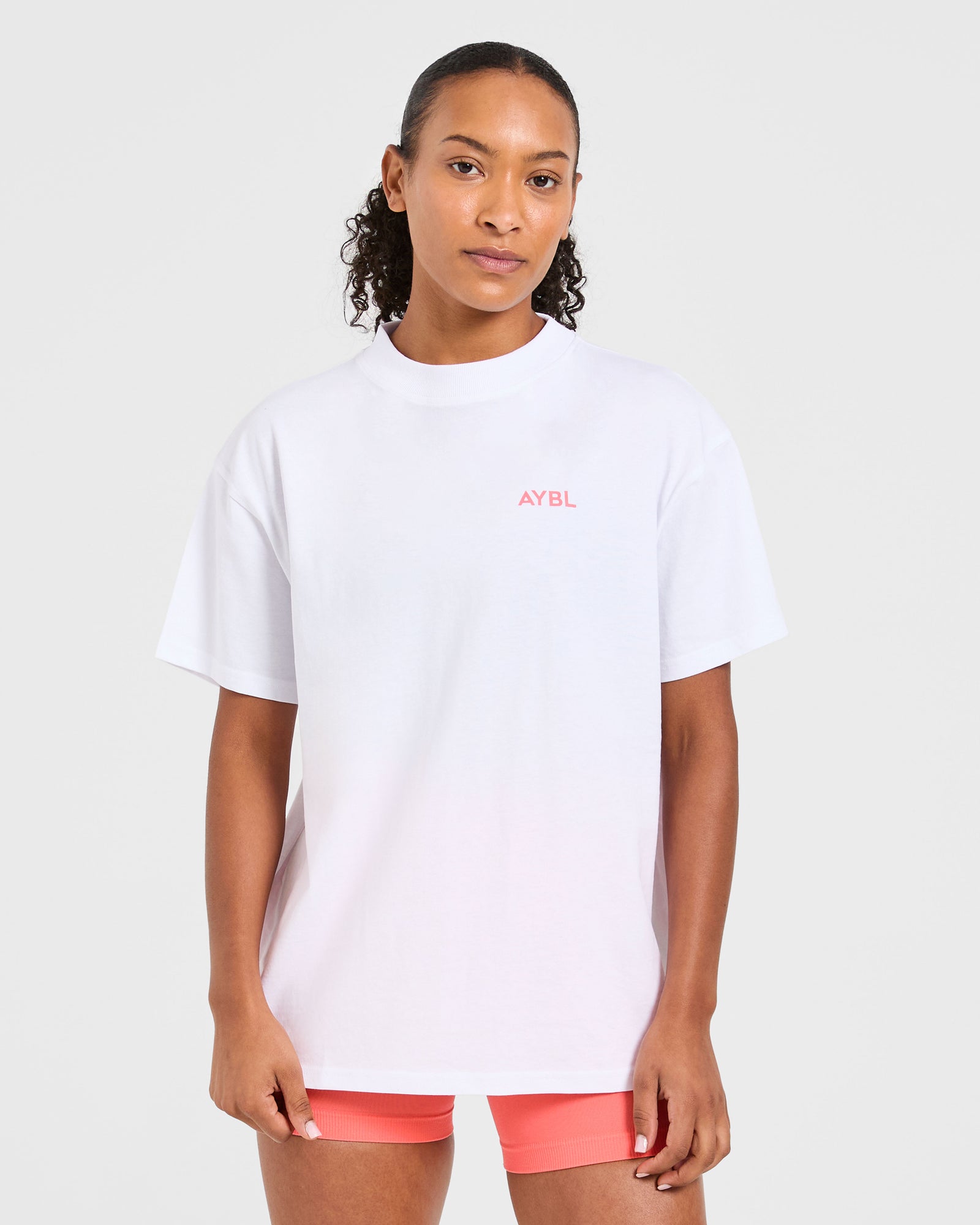 Lift Graphic Oversized T Shirt - White/Coral Peach